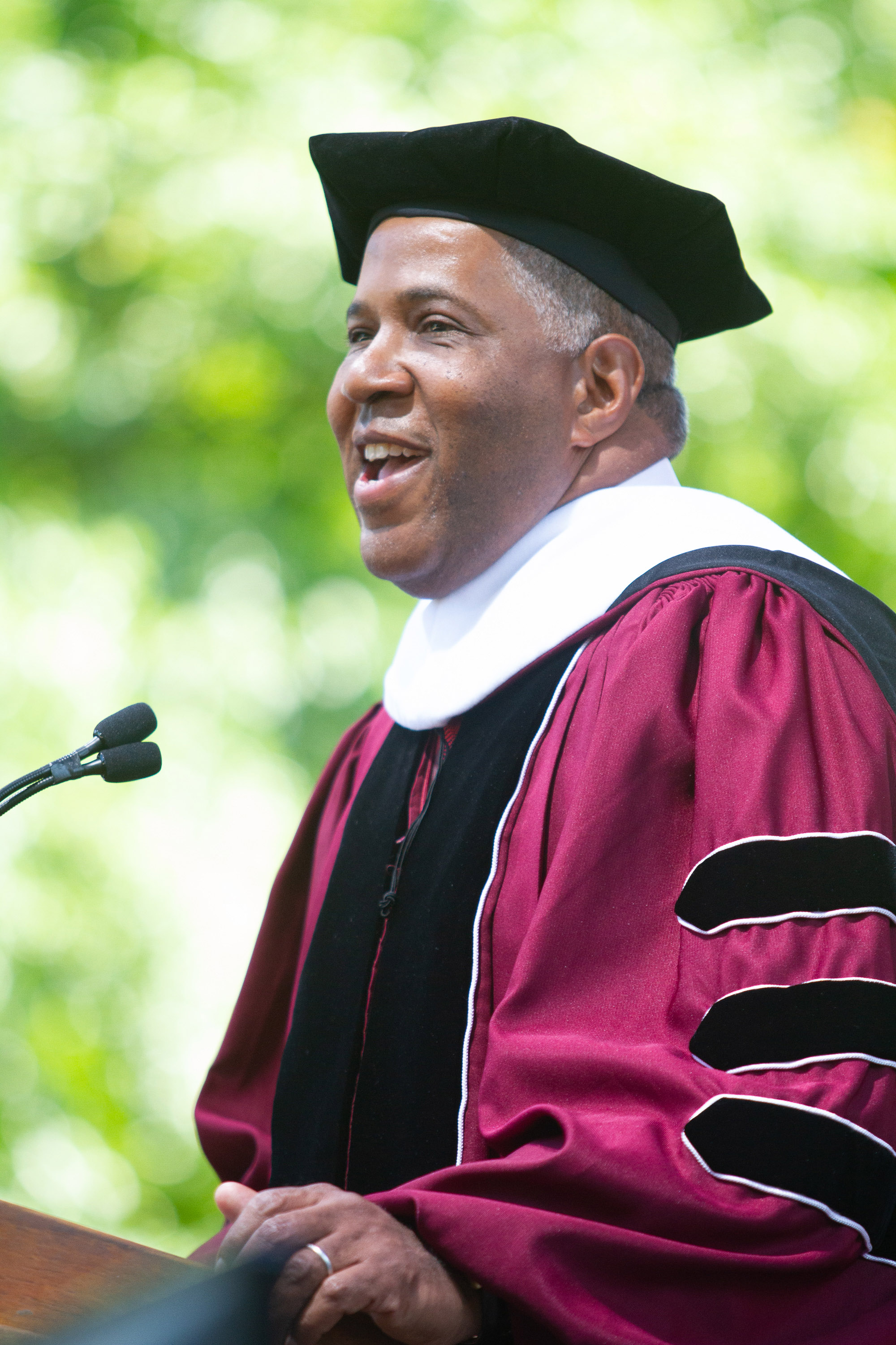 Commencement speaker billionaire Robert F. Smith announces he is paying all student debt for the Class of 2019 during the Morehouse College graduation ceremony In Atlanta, on Sunday, May 19, 2019. (Photo: STEVE SCHAEFER / SPECIAL TO THE AJC)