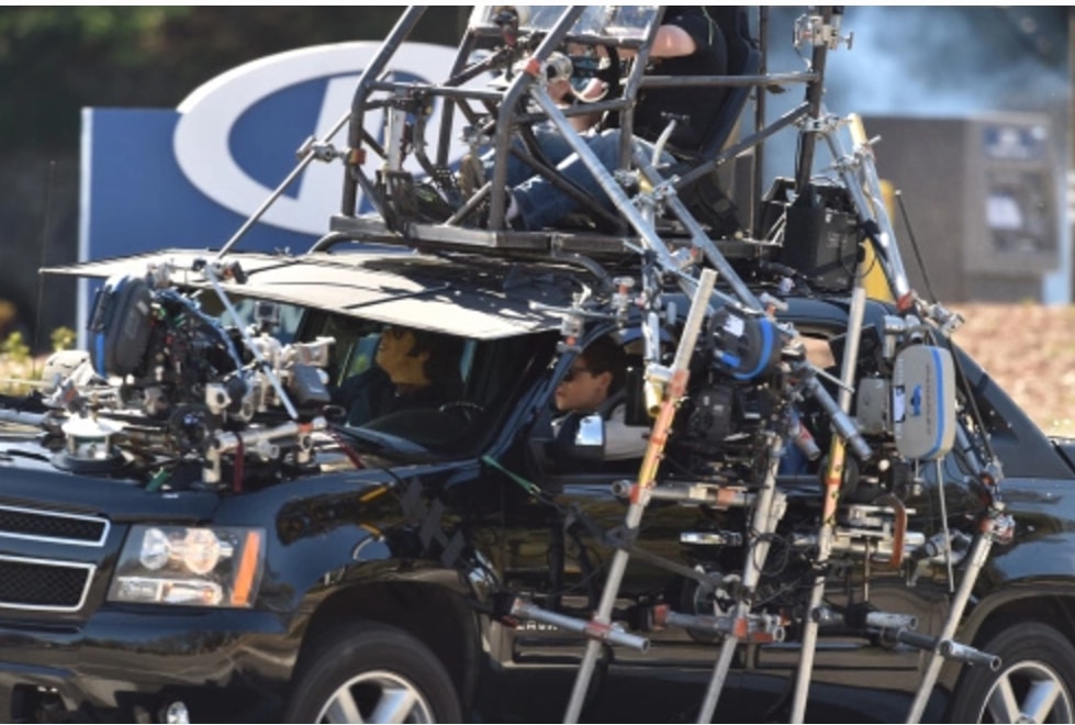 Look at this rig! Driving scenes in movies involve way more gadgetry than actual driving. AJC photo: Brant Sanderlin