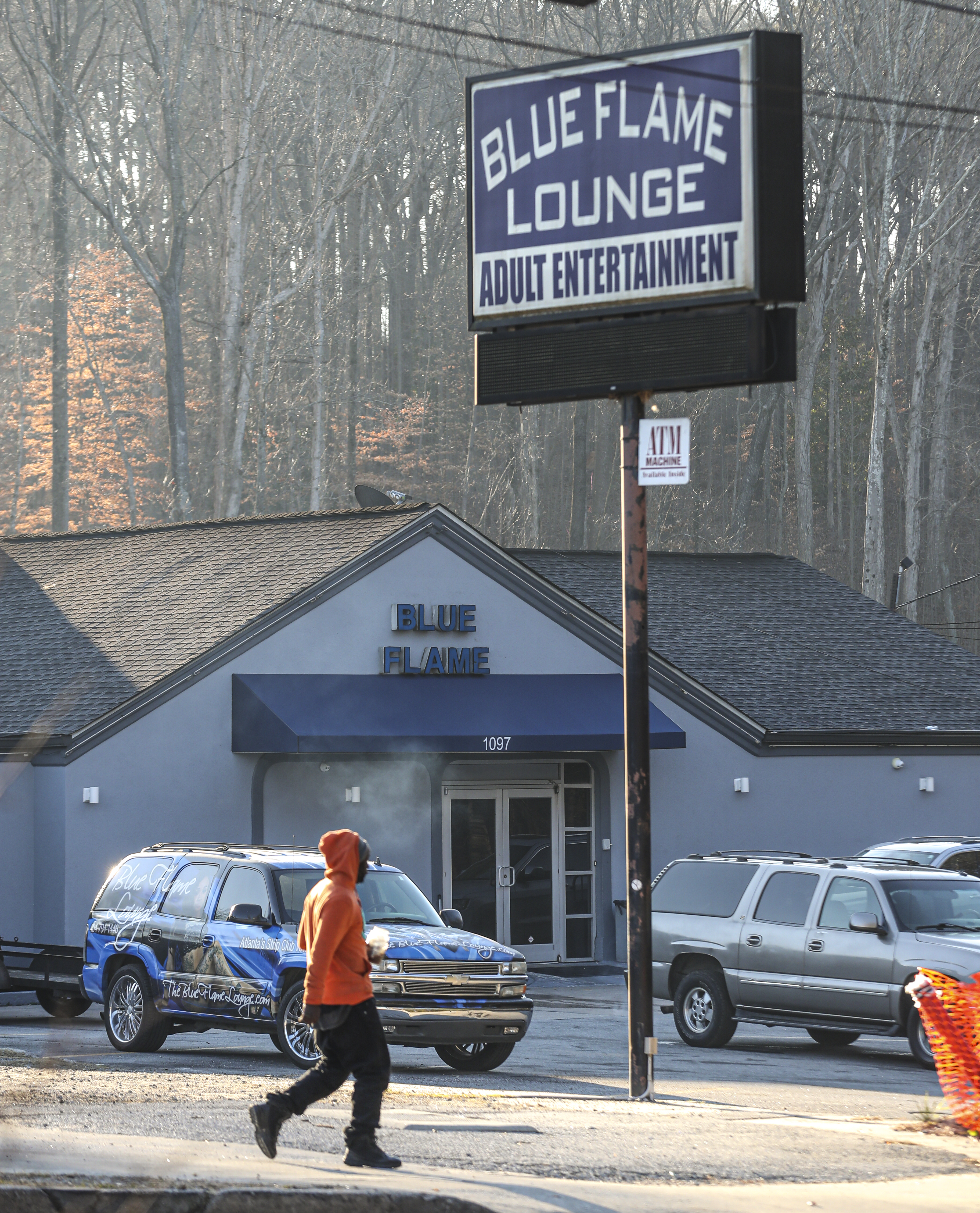 A man was shot and killed Wednesday morning, Jan. 26, 2022 after an argument at the Blue Flame strip club in northwest Atlanta escalated to gunfire in the parking lot. Club owners have pushed for the city to provide additional patrols and protection. (John Spink / John.Spink@ajc.com)