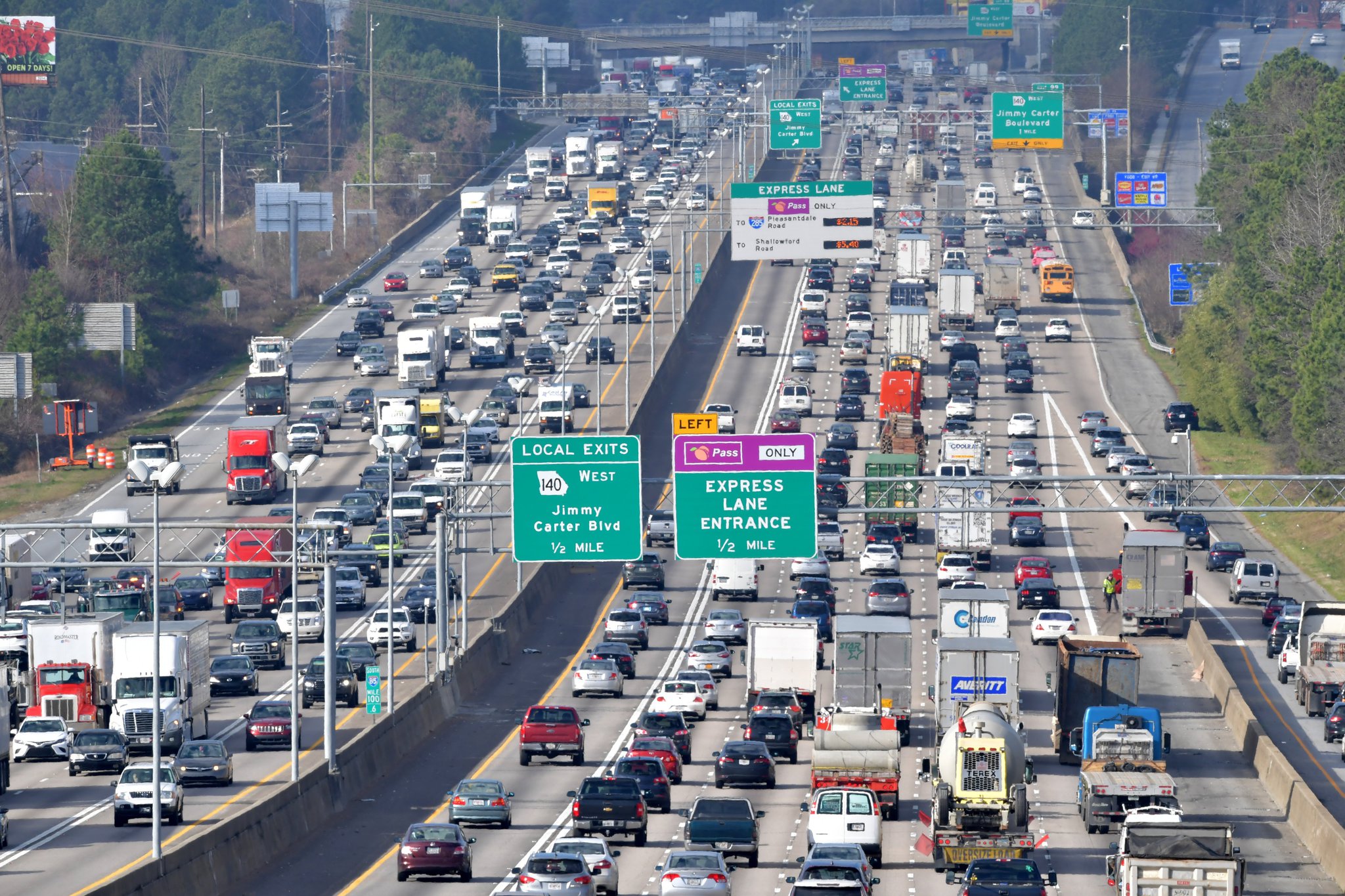 Morning commuters on I-85 between the Jimmy Carter Boulevard and Indian Trail / Lilburn Road exits in Gwinnett County on February 26, 2019.
