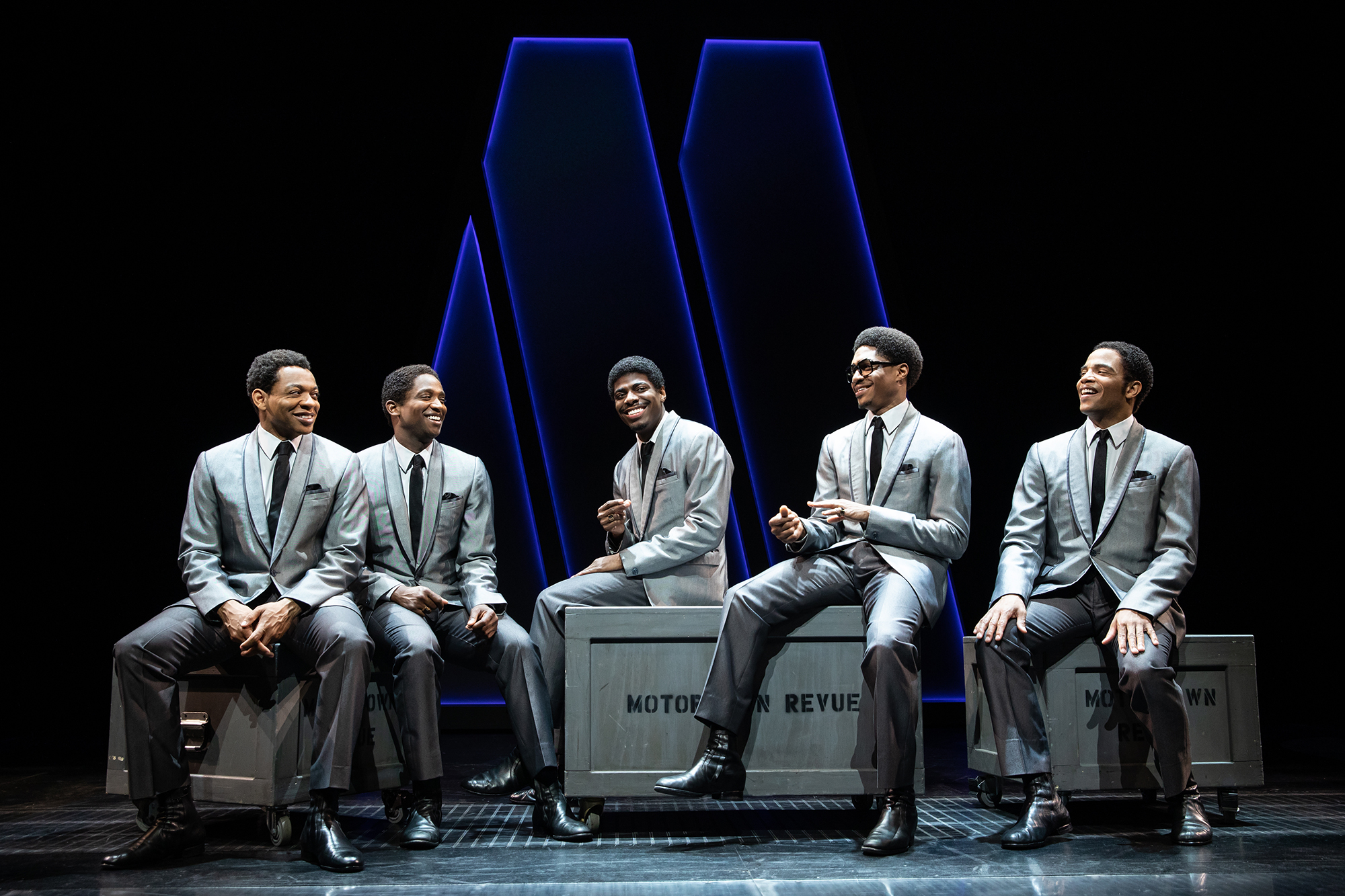 Derrick Baskin (from left), Jelani Remy, Jawan M. Jackson, Ephraim Sykes and James Harkness are (some of) the Temptations in “Ain’t Too Proud to Beg,” opening at the Fox Theatre in March.
Courtesy of Matthew Murphy.