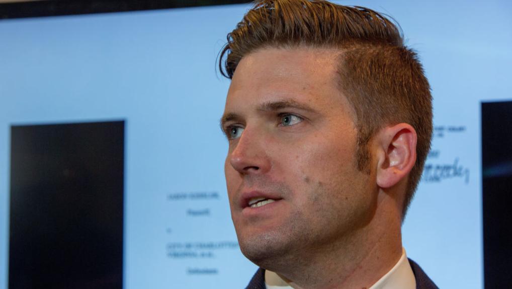White nationalist Richard Spencer speaks to select media in his office space on August 14, 2017 in Alexandria, Virginia.
(Photo by Tasos Katopodis/Getty Images)