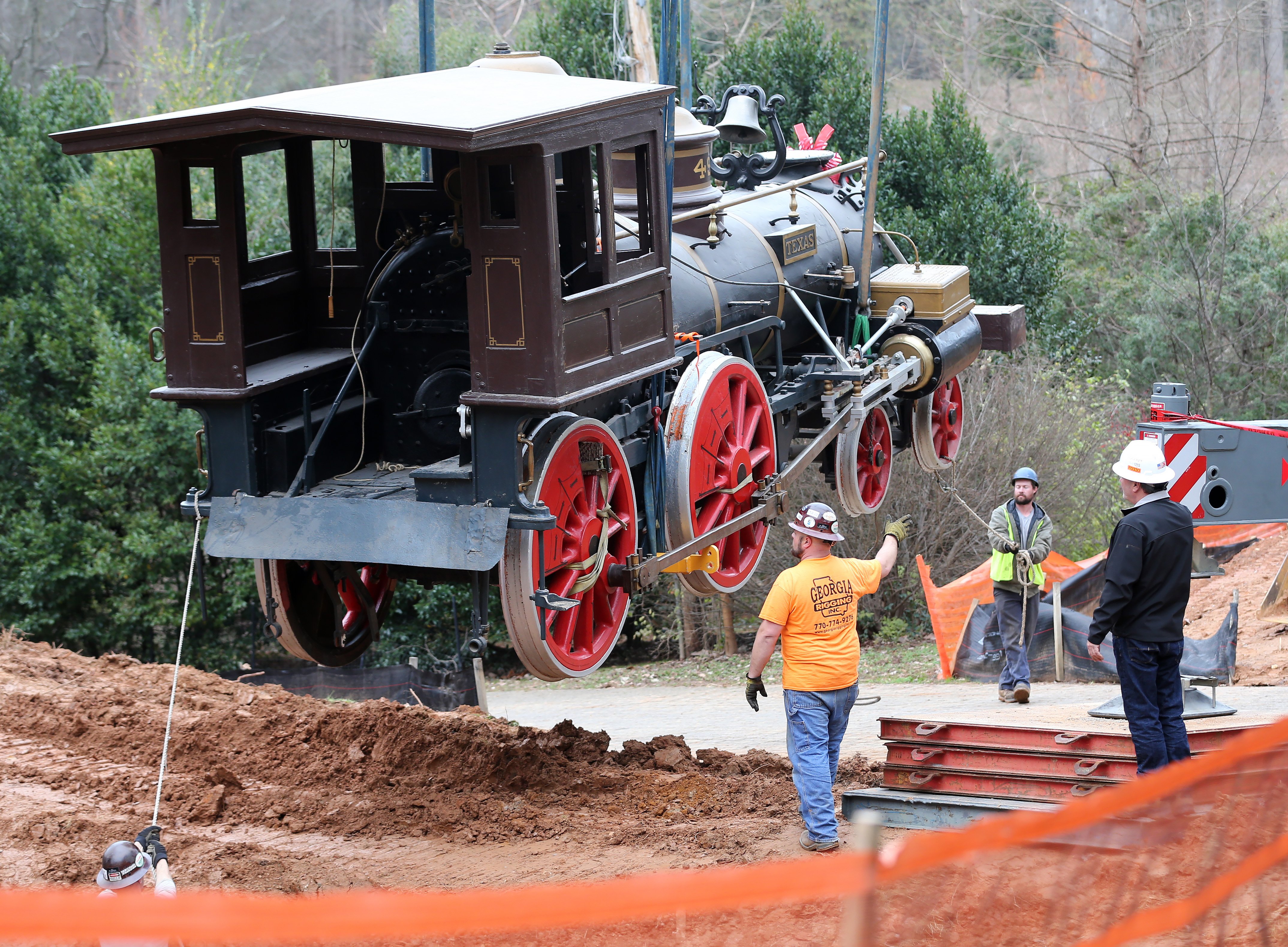 Confederate-era train paired with Zero Mile marker in exhibit