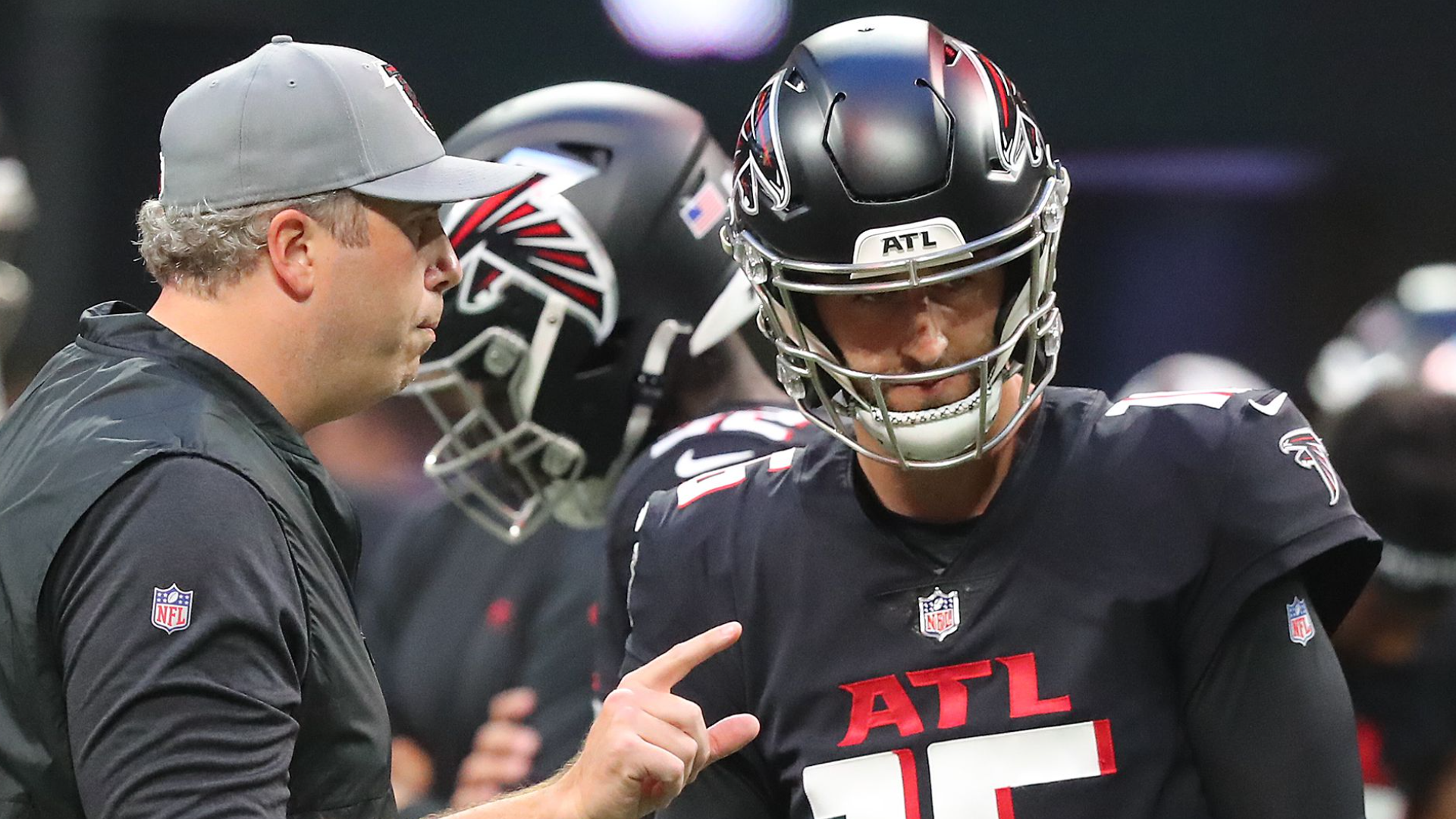 Atlanta Falcons quarterback Feleipe Franks (15) runs for the play