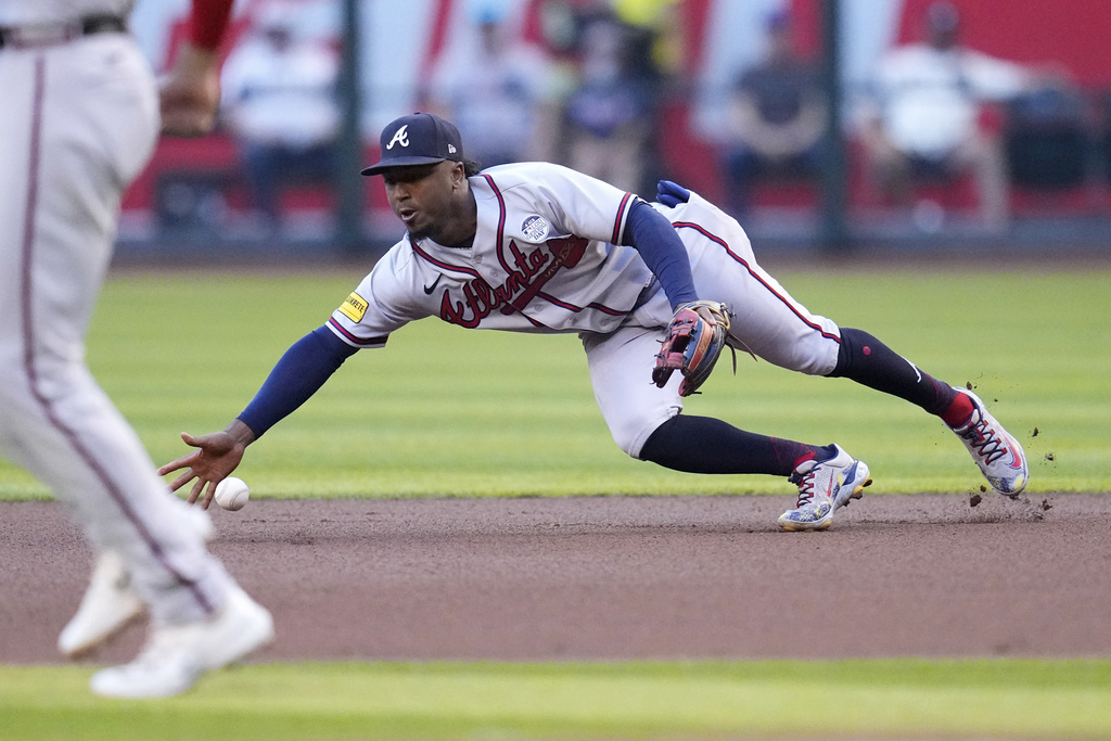 Phoenix, United States. 03rd June, 2023. Atlanta Braves left fielder Eddie  Rosario (8) triples during a MLB game against the Arizona Diamondbacks,  Saturday, Jun 3, 2023, at Chase Field in Phoenix, AZ.