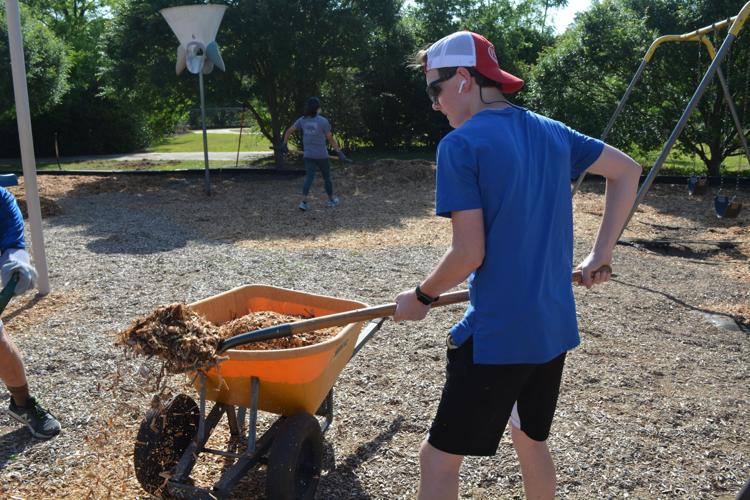 Volunteers helped work on Grant Johnson's Eagle Scout project at St. Teresa's School in Albany. (Courtesy of Carlton Fletcher)