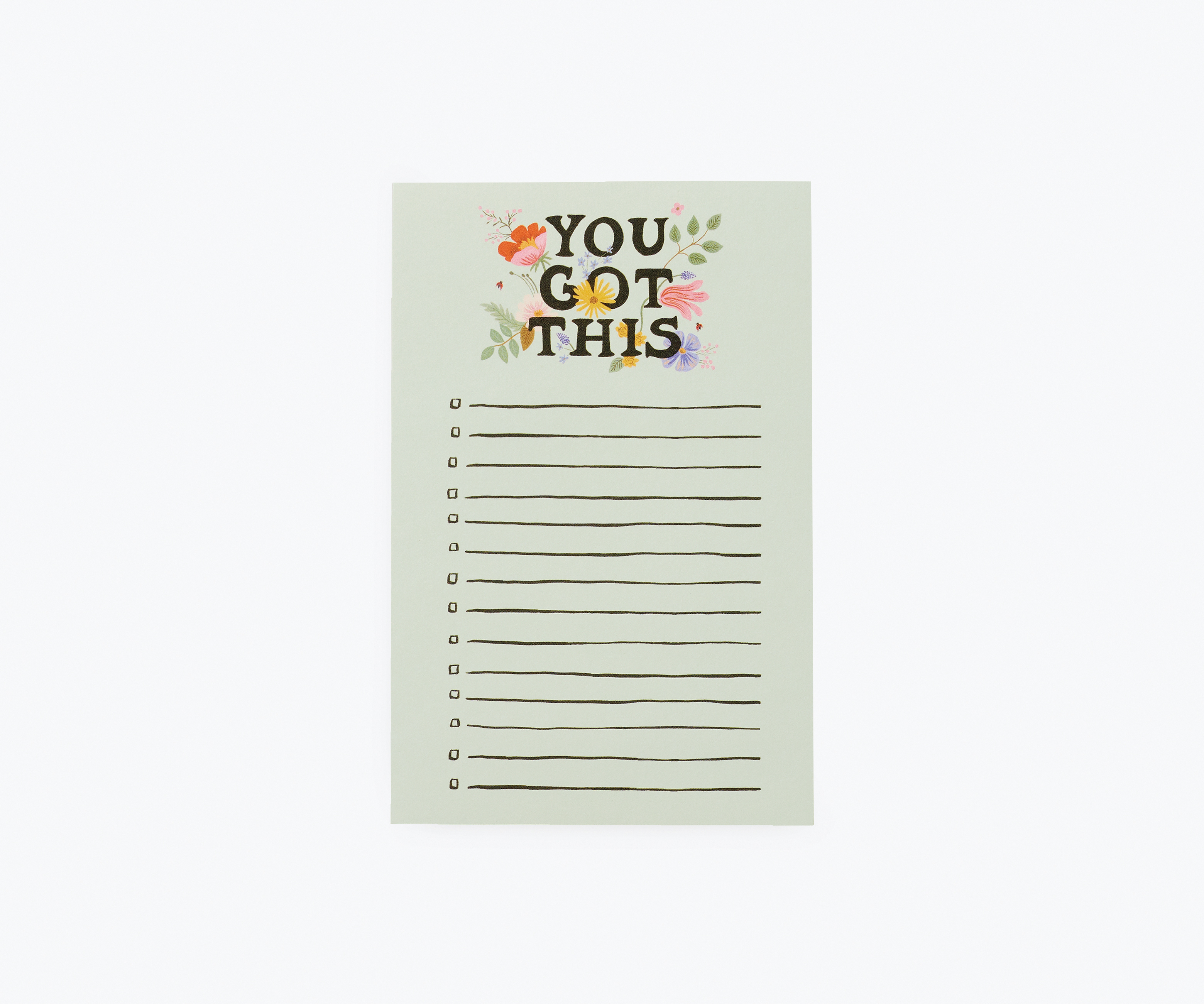 Jot down reminders and tasks on a motivational checklist notepad.
(Courtesy of Rifle Paper Co.)