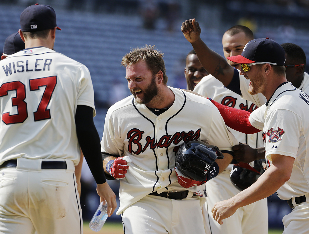 May 29, 2015: Atlanta Braves catcher A.J. Pierzynski (15) at act and  connecting with the ball, during the MLB game between the San Francisco  Giants and the Atlanta Braves at AT&T Park