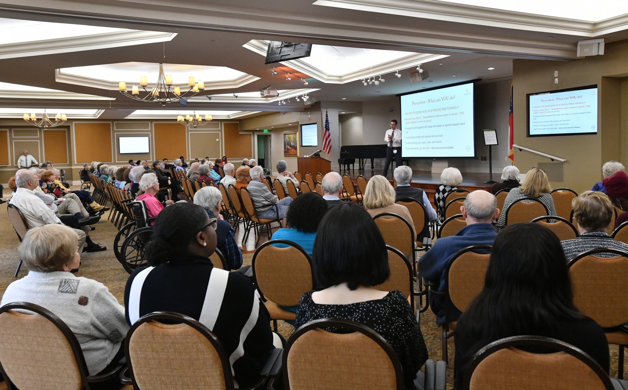 About 200 Lenbrook residents, staff and family members attended a town hall on coronavirus at the Atlanta facility on Thursday. Industry leaders have ramped up efforts to prevent infections from spreading at long term care homes after a deadly coronavirus outbreak at a Seattle-area home. HYOSUB SHIN / HYOSUB.SHIN@AJC.COM
