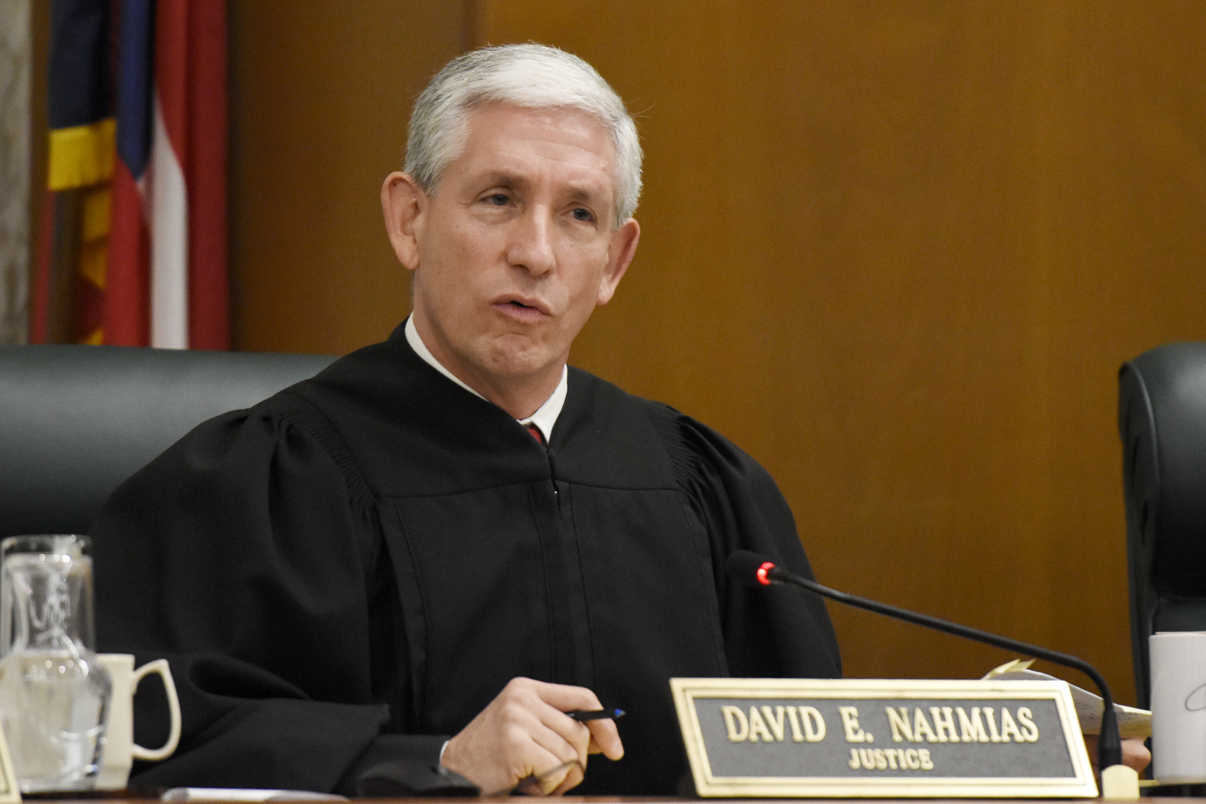 Justice David E. Nahmias during oral arguments before the Georgia Supreme Court. (DAVID BARNES / DAVID.BARNES@AJC.COM)