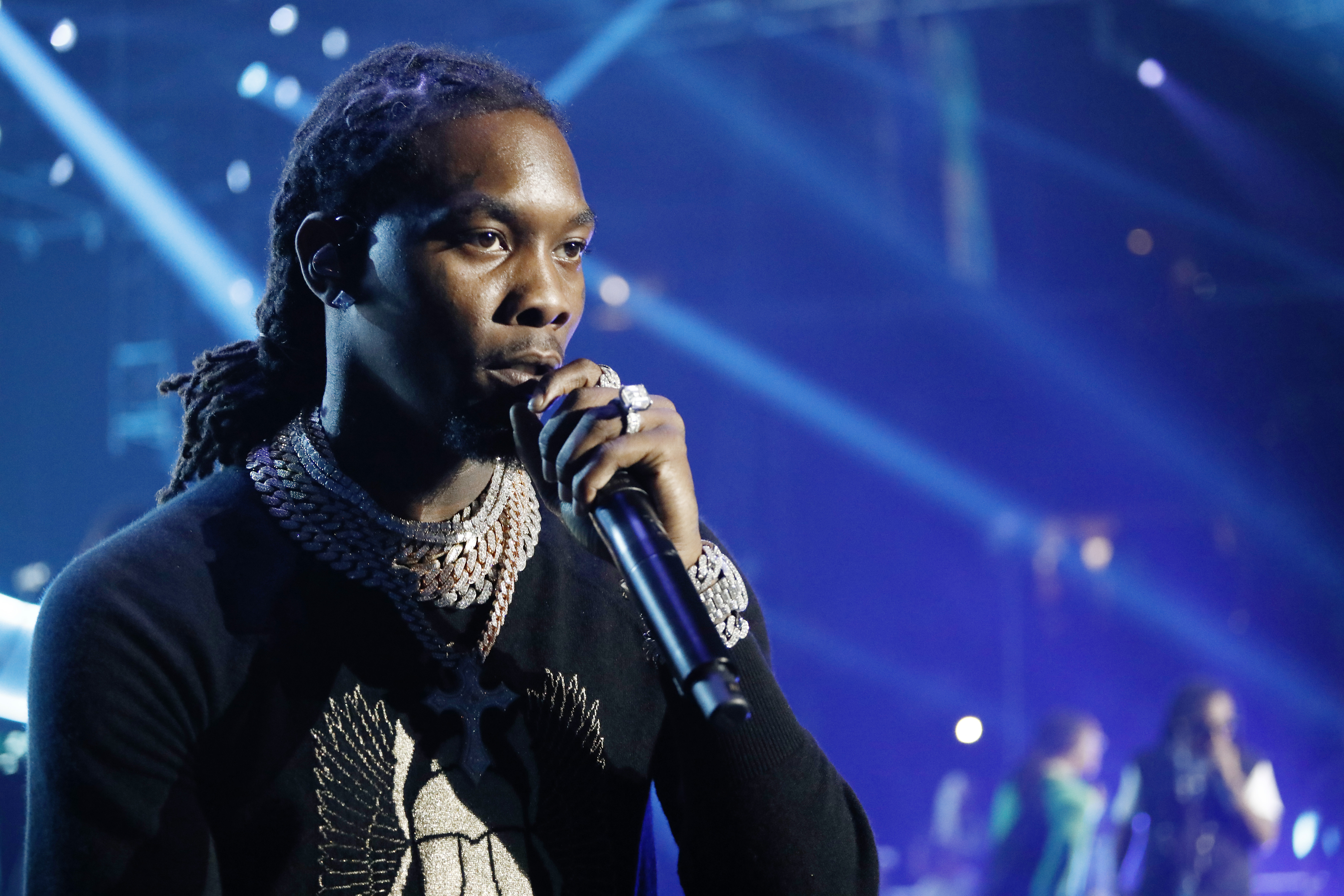 Offset, of Migos, performs on stage at the Bud Light Super Bowl Music Fest  at the State Farm Arena on Thursday, Jan. 31, 2019, in Atlanta. (Photo by  Paul R. Giunta/Invision/AP Stock