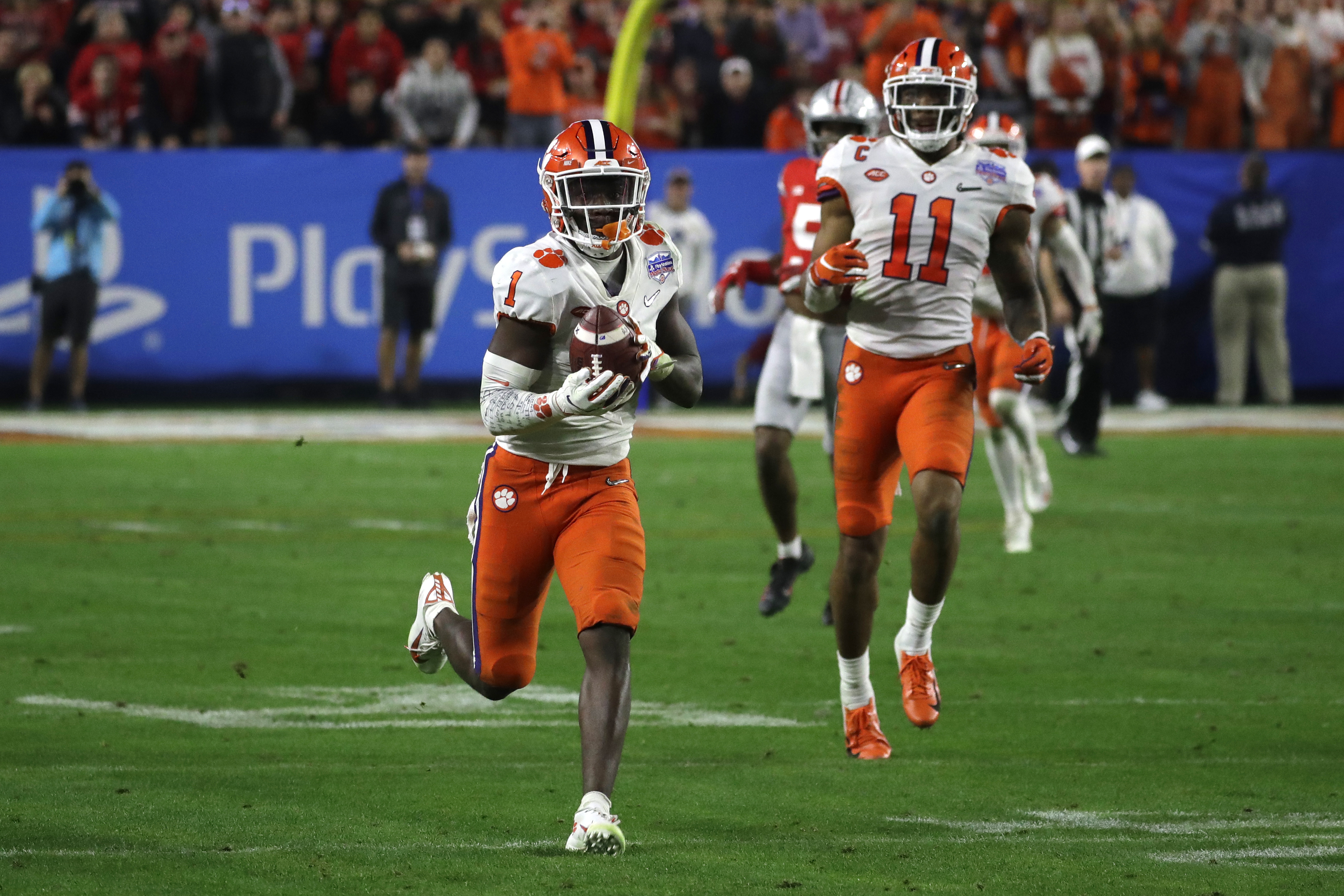 Clemson cornerback Derion Kendrick (1) and Louisville defensive