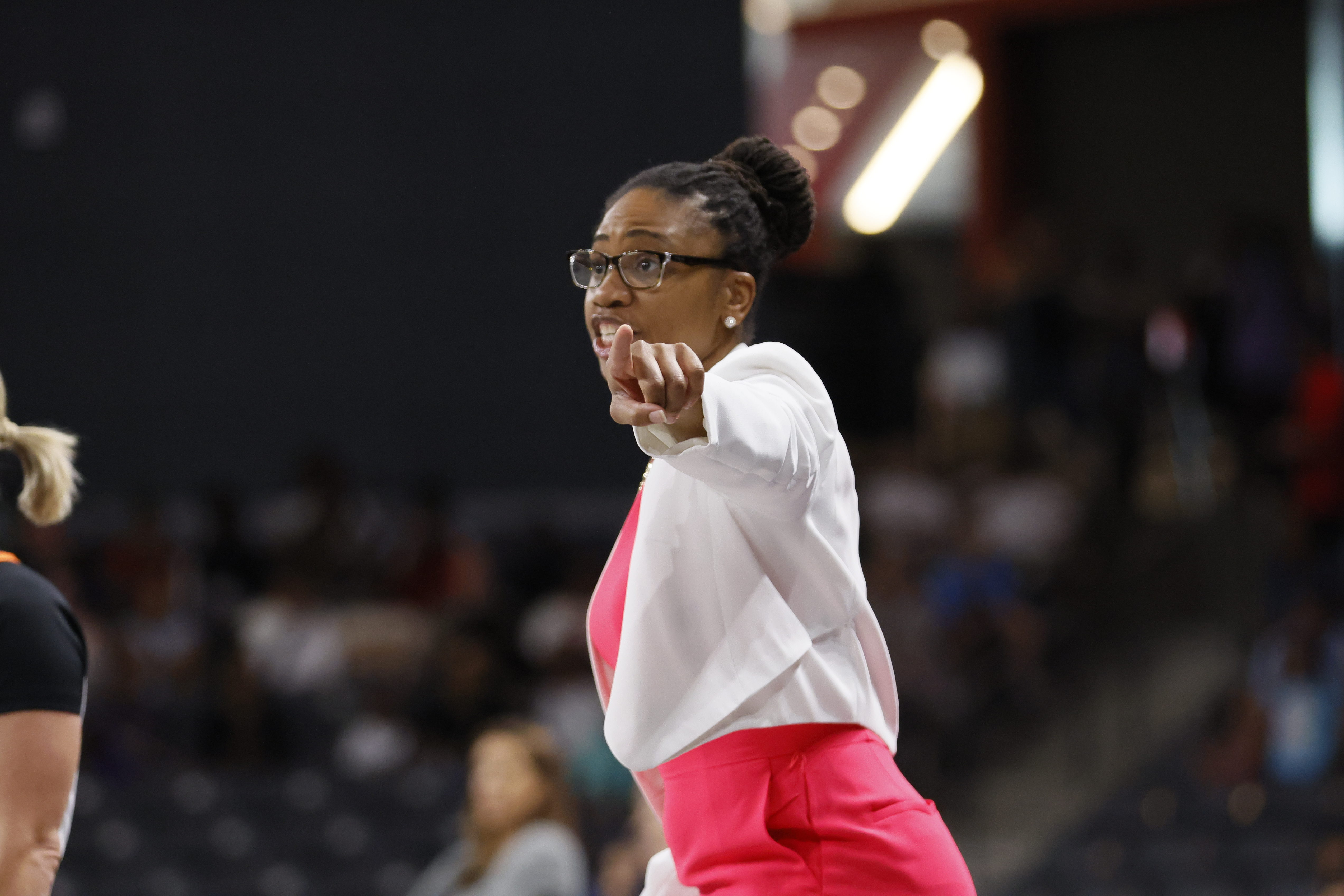 Head Coach Tanisha Wright of the Atlanta Dream looks on during the