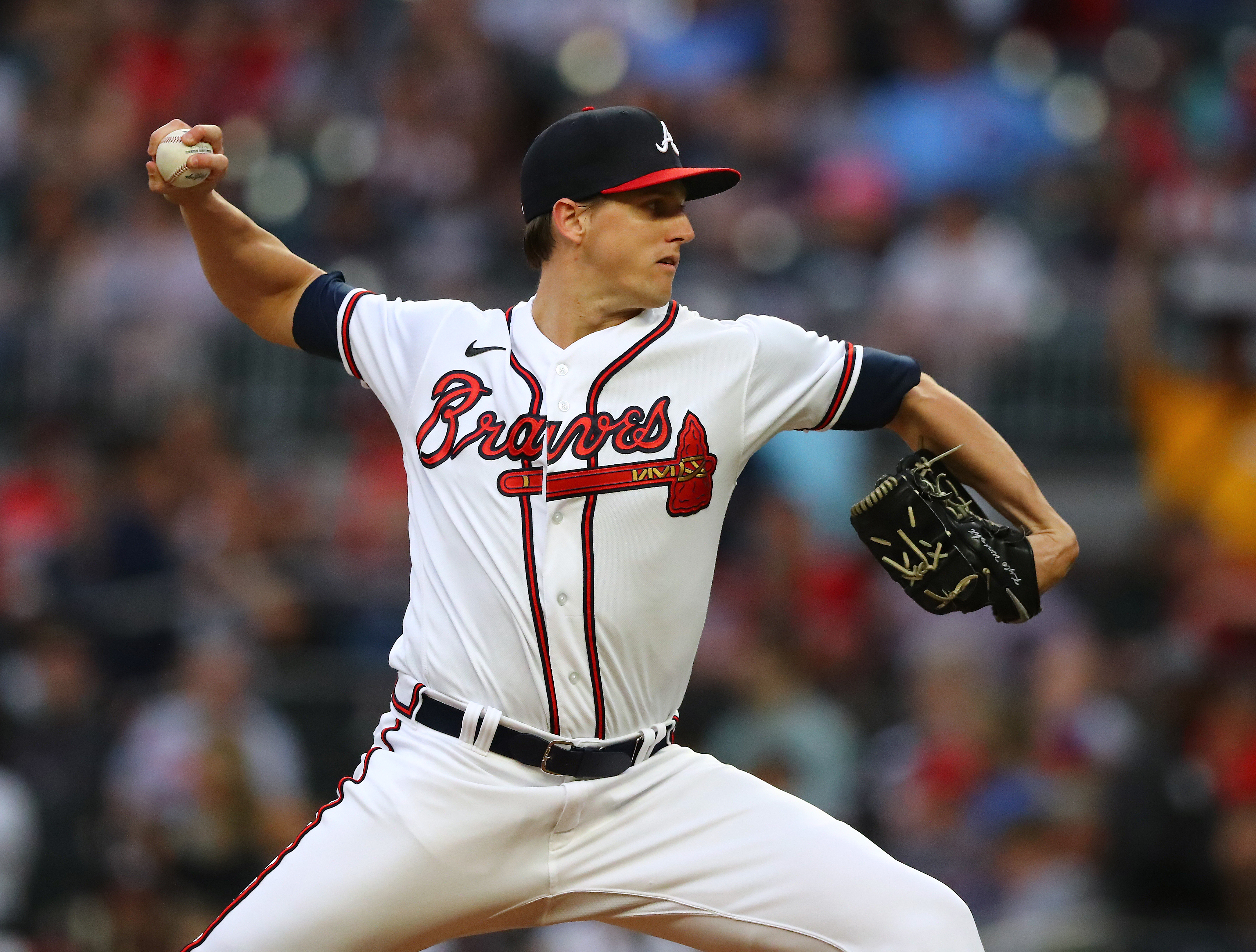 Braves starting pitcher Kyle Wright delivers against the Philadelphia Phillies. “Curtis Compton / Curtis.Compton@ajc.com”