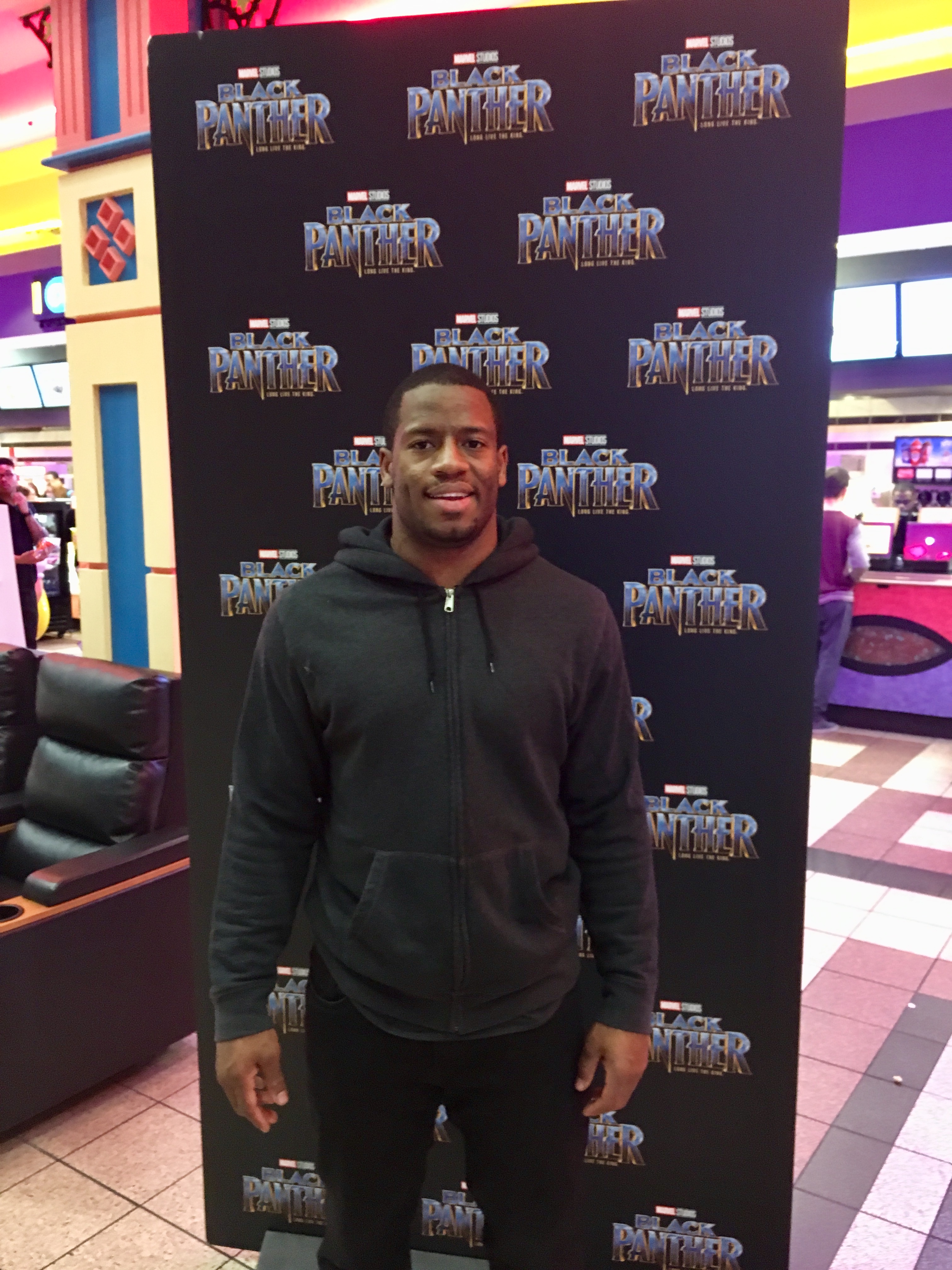 Nick Chubb of UGA showed up for the "Black Panther" screening at Regal Atlantic Station February 13, 2018. CREDIT: Allied Marketing