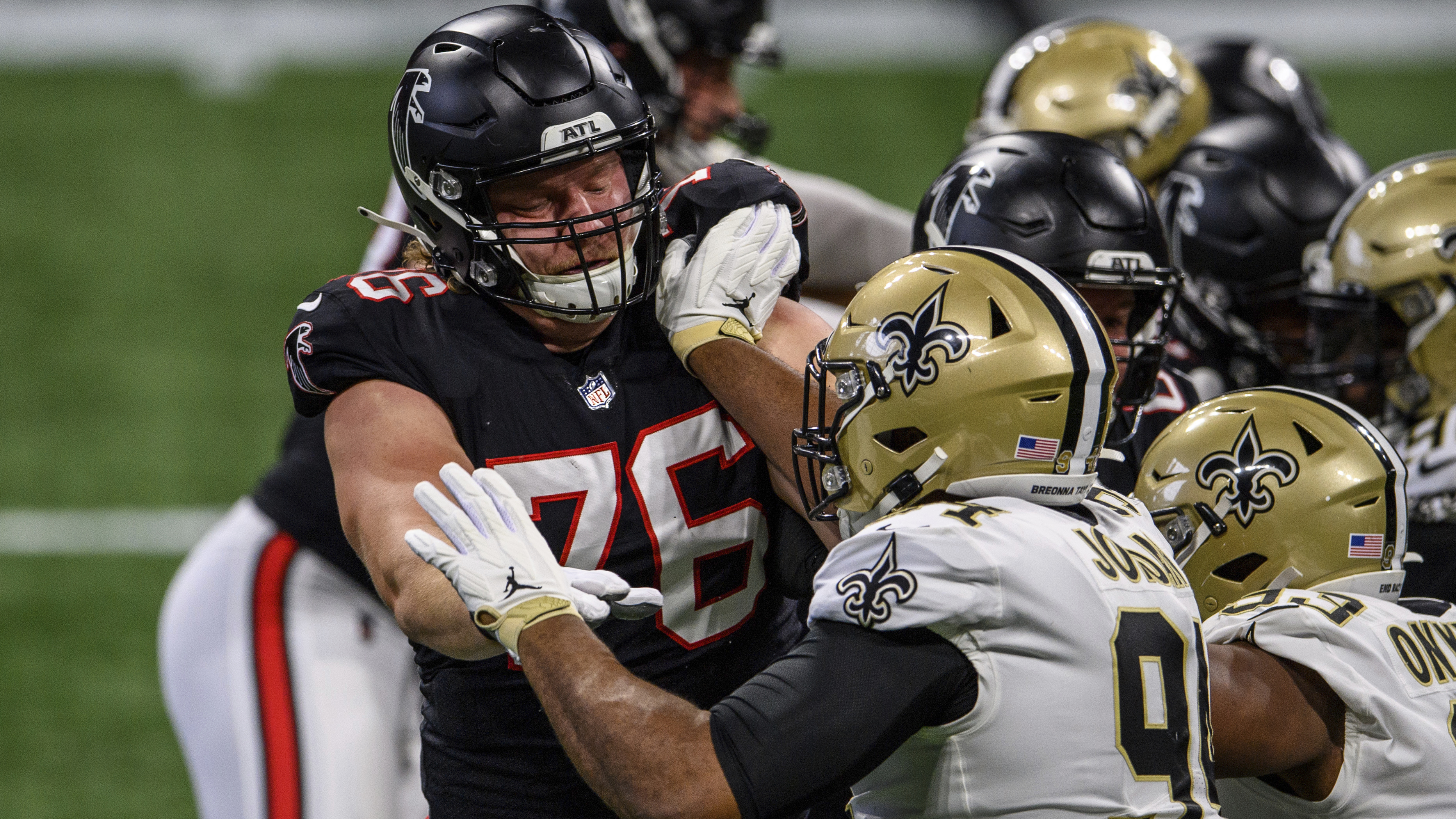 New Orleans Saints defensive end Cameron Jordan (94) signals during the  second half of an NFL football game against the Atlanta Falcons, Sunday,  Sep. 11, 2022, in Atlanta. The New Orleans Saints