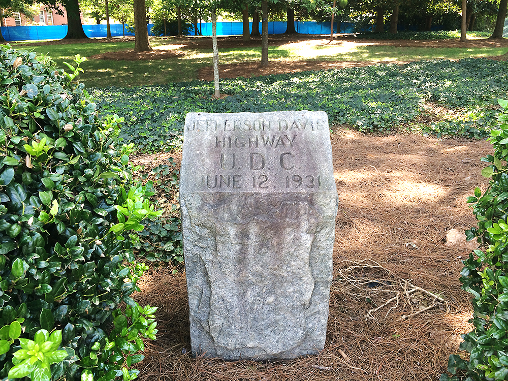 This Jefferson Davis Highway marker was placed on the Agnes Scott College by the United Daughters of the Confederacy. (Pete Corson / pcorson@ajc.com)