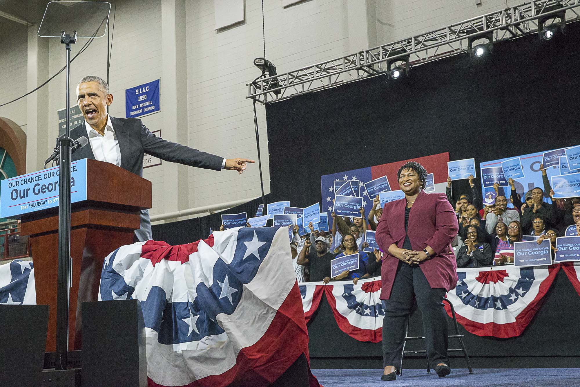Former President Barack Obama and Stacey Abrams at a November rally in Atlanta. (ALYSSA POINTER/ALYSSA.POINTER@AJC.COM)