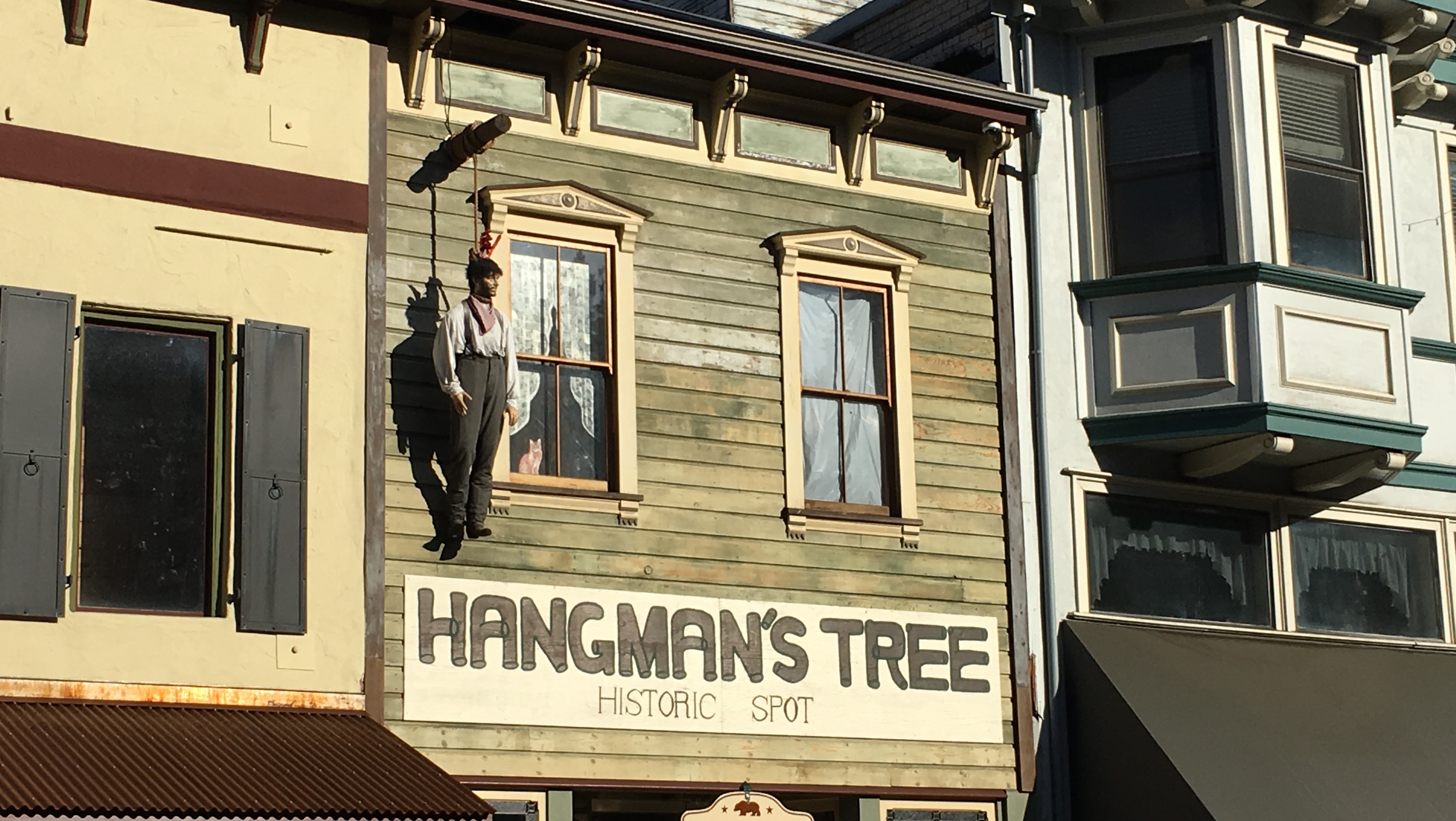 A mannequin hangs from the Hangman's Tree Historic Spot in Placerville, California.