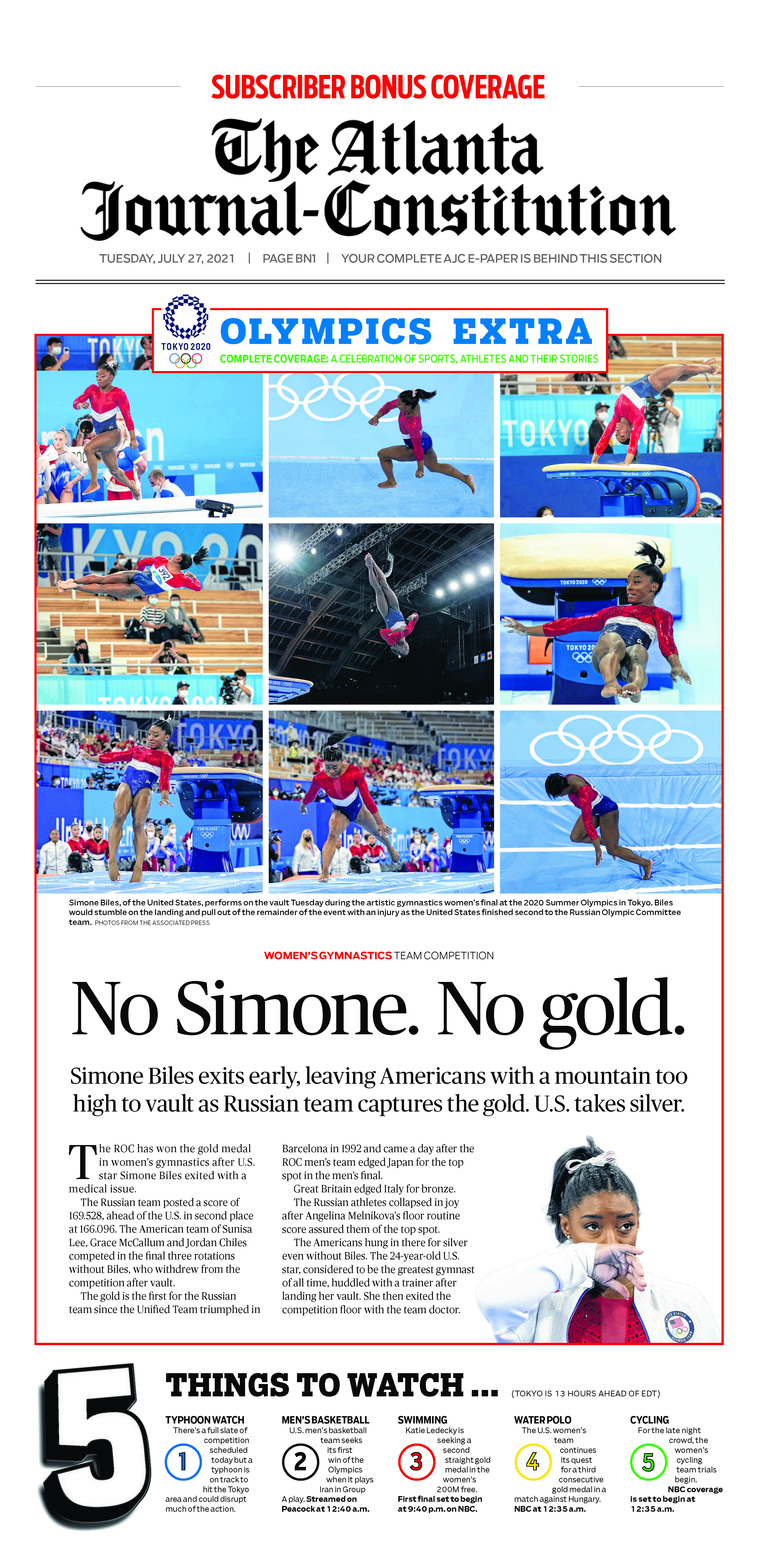 Tokyo Olympic Extra in Tuesday ePaper: No Simone. No Gold