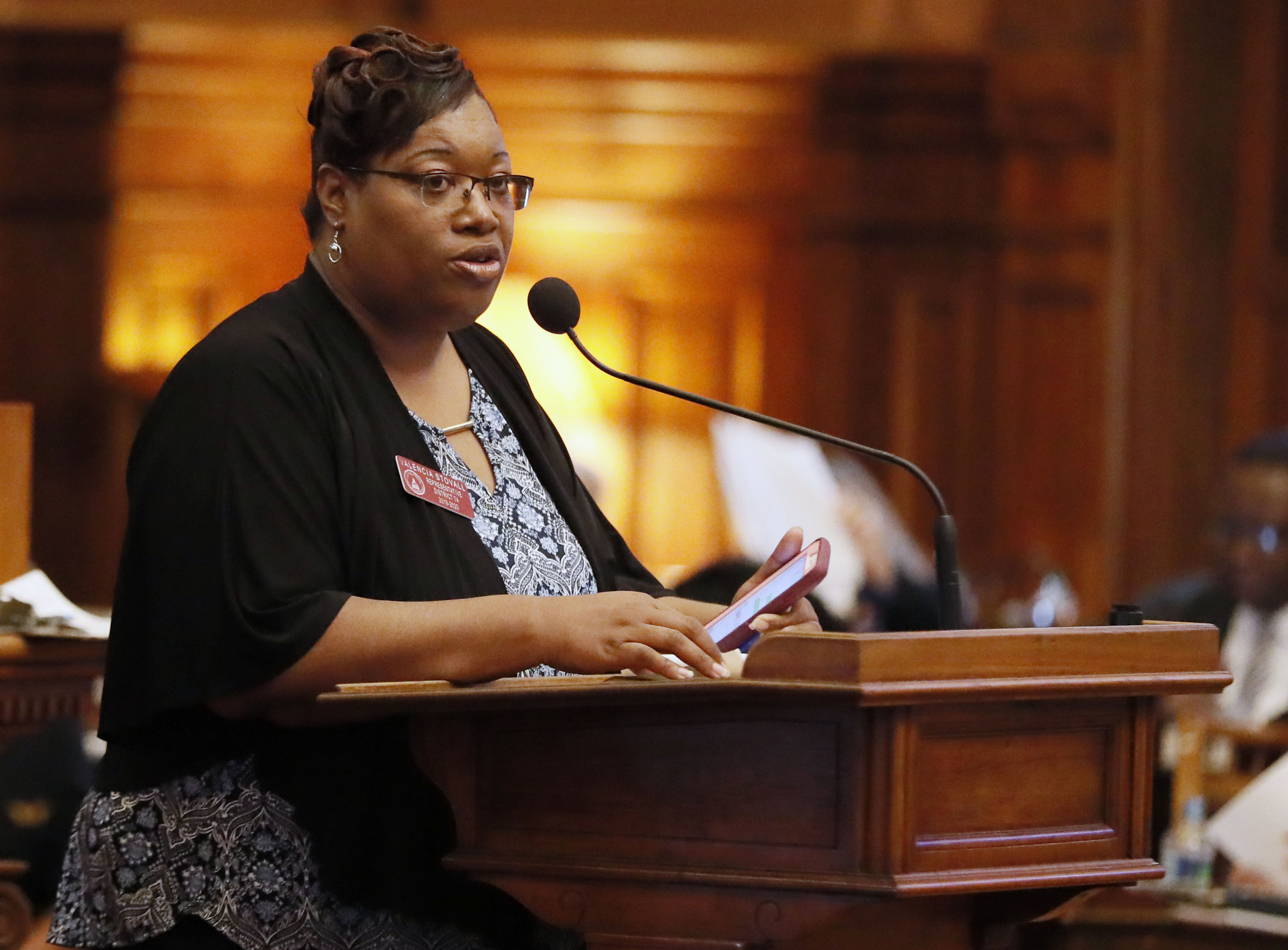 2/28/19 - Atlanta - Rep. Valencia Stovall, D - Forest Park, speaks during morning orders on Thursday. The legislature was in session for the 24rd day of the 2019 General Assembly. Bob Andres / bandres@ajc.com