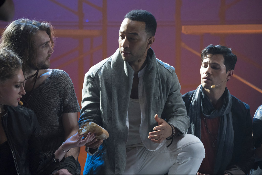This image released by NBC shows John Legend as Jesus Christ, center, from the NBC production, "Jesus Christ Superstar Live In Concert." Legend was nominated Thursday for an Emmy for outstanding lead actor in a limited series or movie. The 70th Emmy Awards will be held on Monday, Sept. 17. (Virginia Sherwood/NBC via AP)