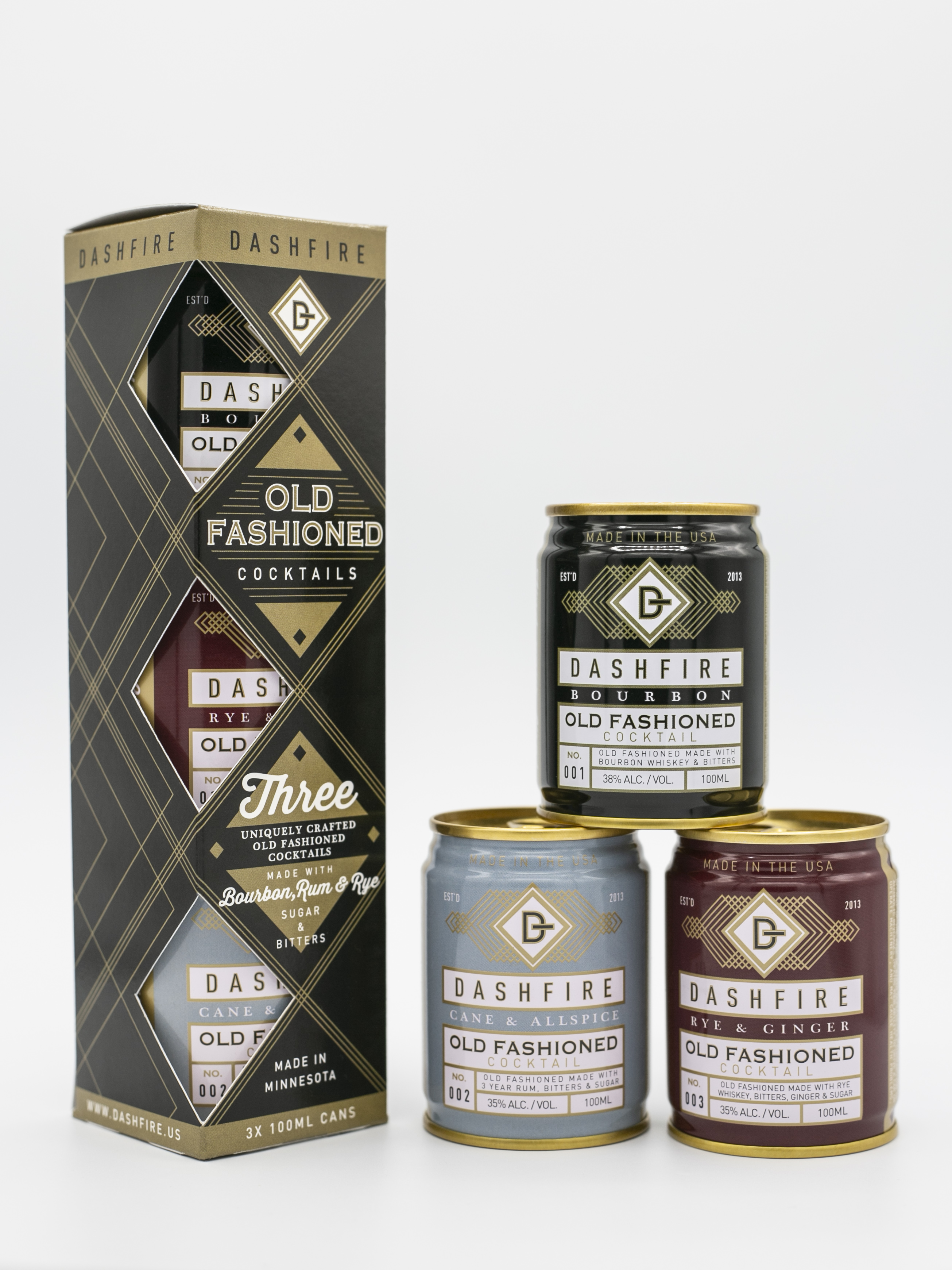 A trio of ready-to-drink Old-Fashioneds, made with family-owned Dashfire bitters, fits snugly in a stocking. Courtesy of Dashfire