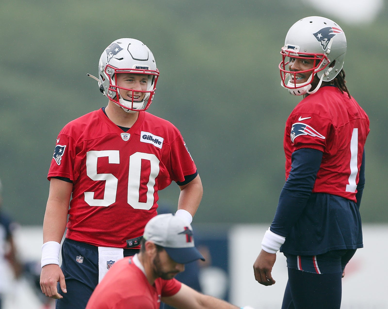 Why is QB Mac Jones wearing No. 50 during Patriots training camp?