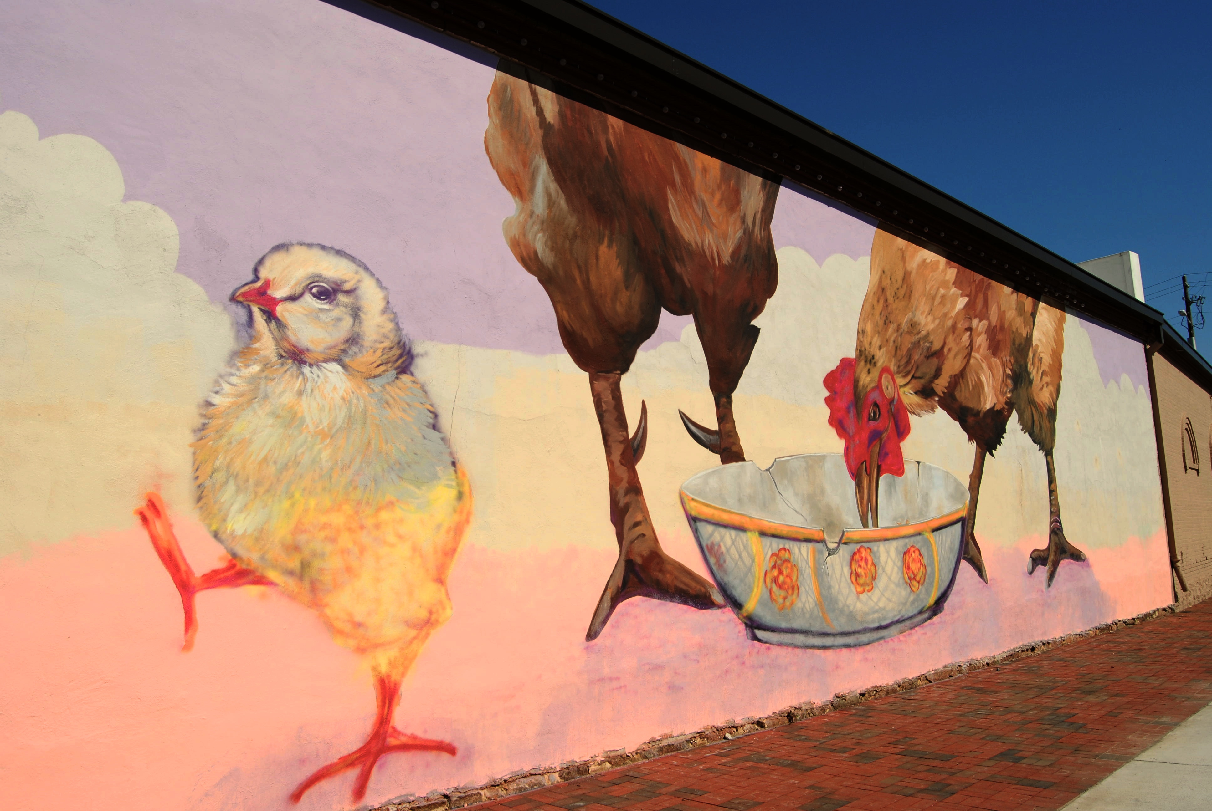 Lindsey O'Shields' "Big Little Chickens” is at 17 Whitlock Avenue on the track side wall.