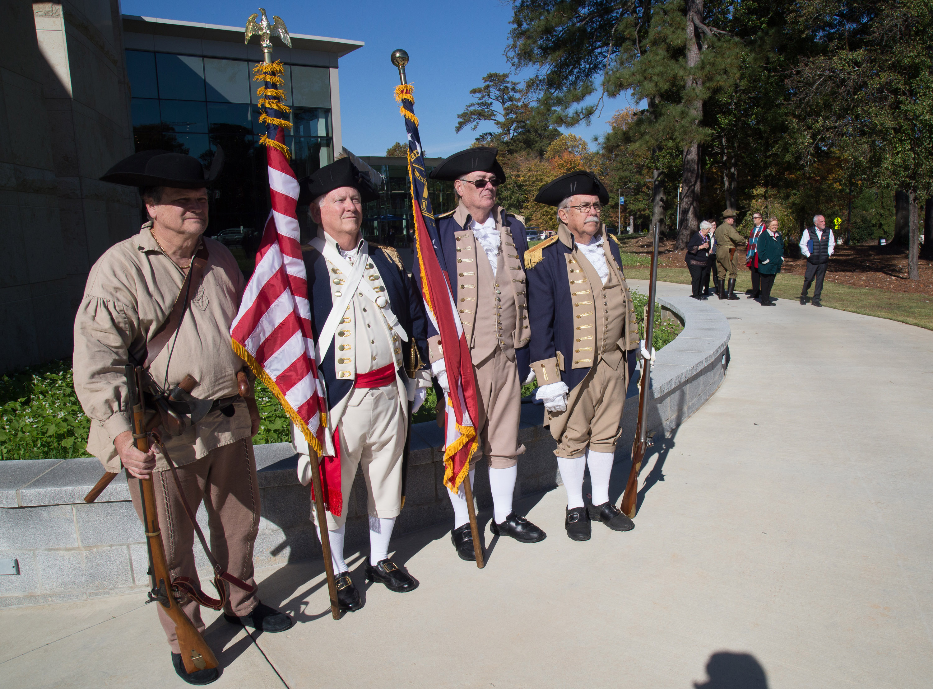 Georgia Society Sons of the American Revolution wait to present the colors before the start of the 2018 Veterans Day Commemoration at the Atlanta History Center on Sunday, November 11, 2018. This year's ceremony recognized the 100th anniversary of the end of World War I. (Photo: STEVE SCHAEFER / SPECIAL TO THE AJC)