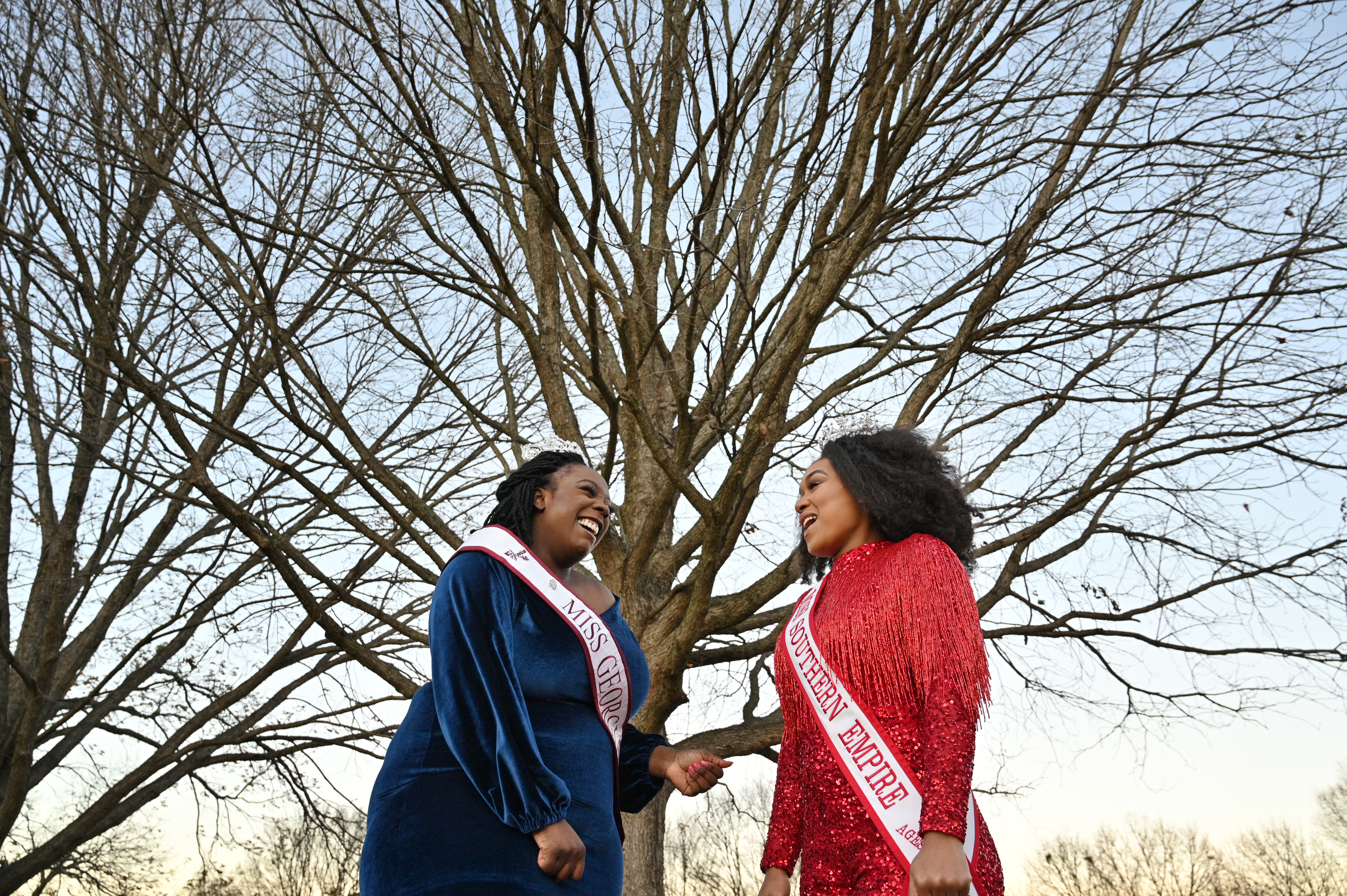 February 5, 2022 Atlanta - Boshicu Page (left), US American Miss Georgia 2022, and Taylor Martin, USA National Miss Southern Empire 2021, in Piedmont Park in Atlanta. (Hyosub Shin / Hyosub.Shin@ajc.com)