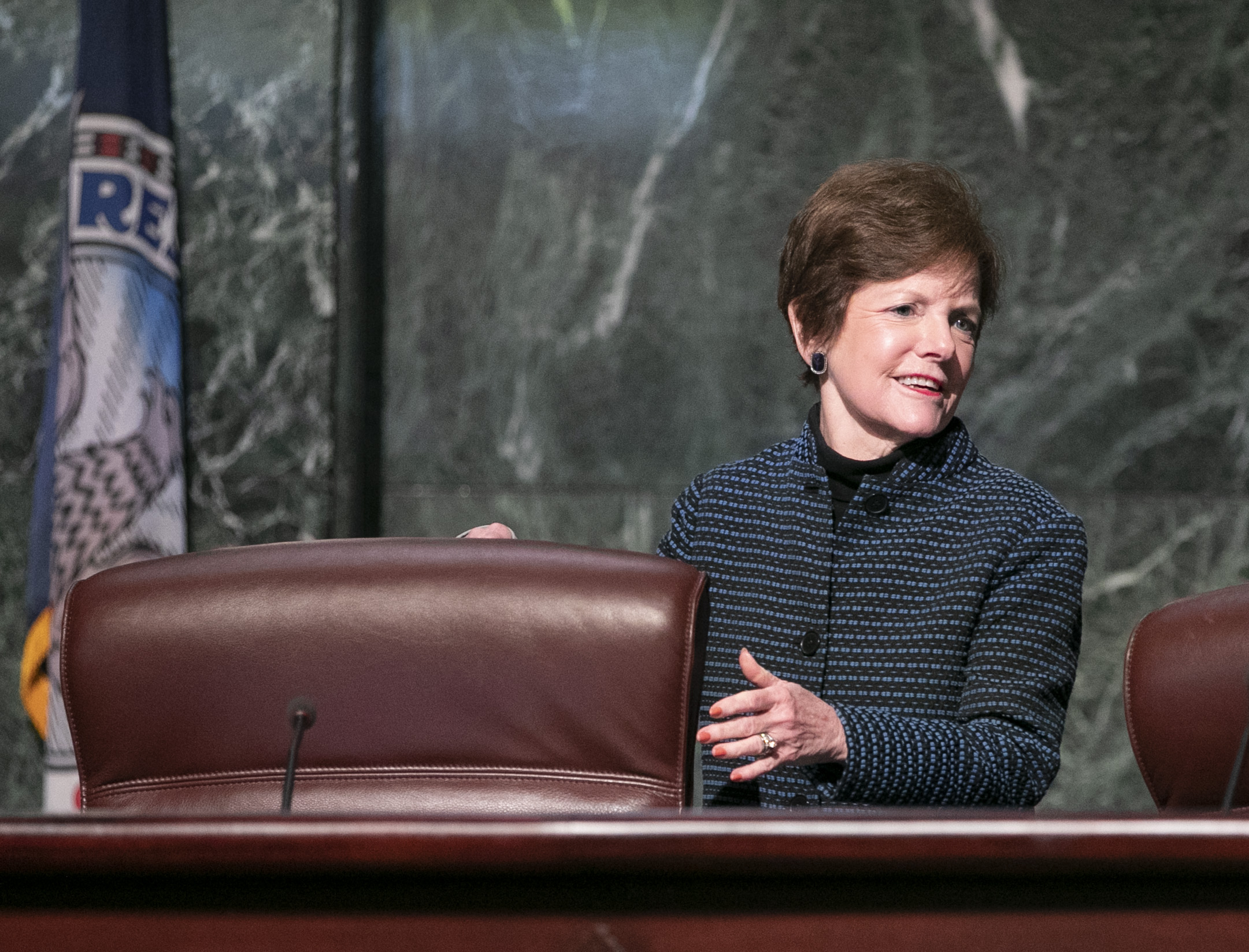 Council member Mary Norwood takes her seat on the dais as the Atlanta City Council held their first in person meeting since they were suspended at start of the pandemic In Atlanta on Monday, March 21, 2022. (Bob Andres / robert.andres@ajc.com)