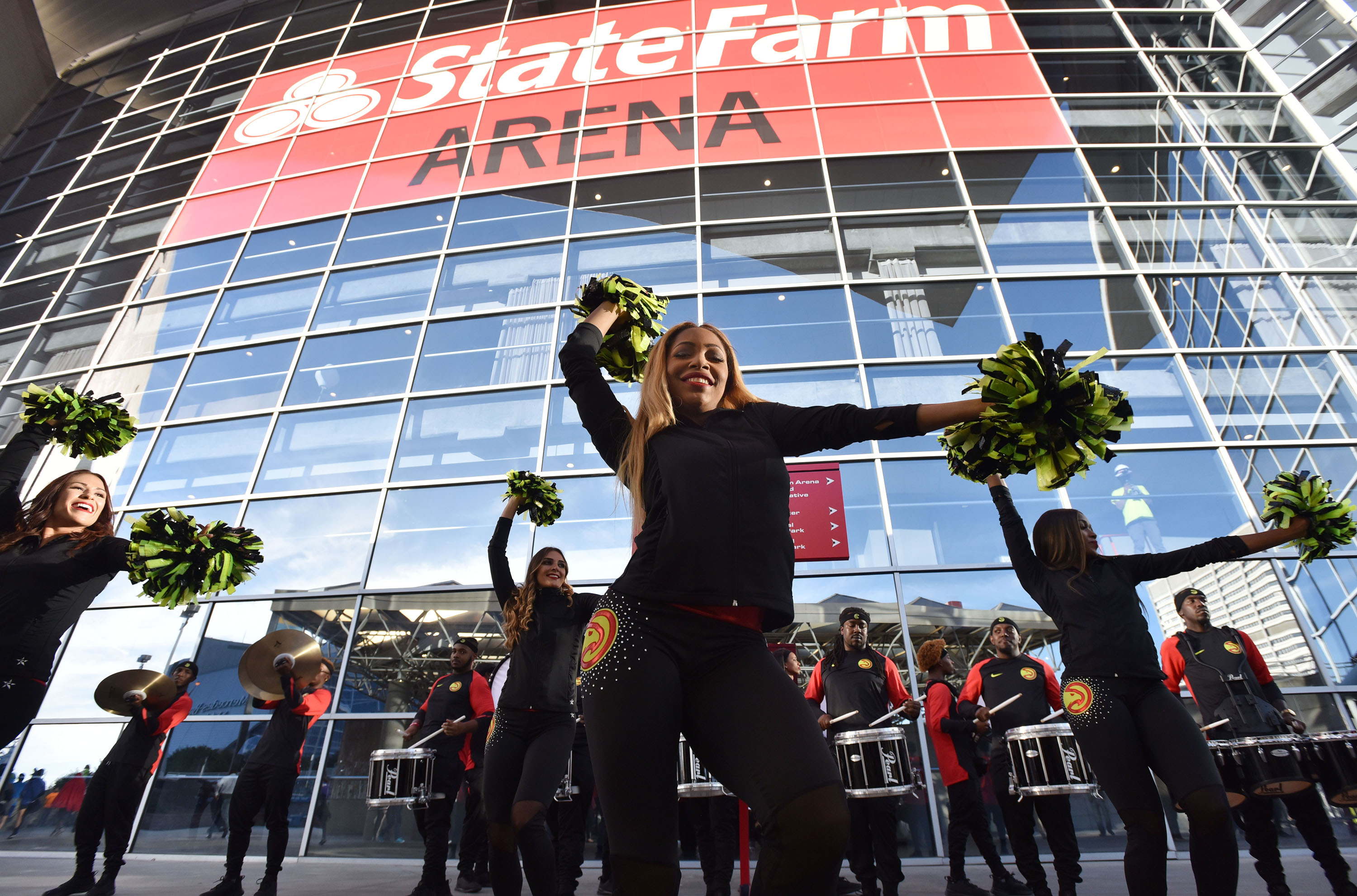 October 24, 2018 Atlanta - Atlanta Hawks dance team members perform outside State Farm Arena before the home opener against the Dallas Mavericks in an NBA basketball game on Tuesday, October 20, 2018. HYOSUB SHIN / HSHIN@AJC.COM