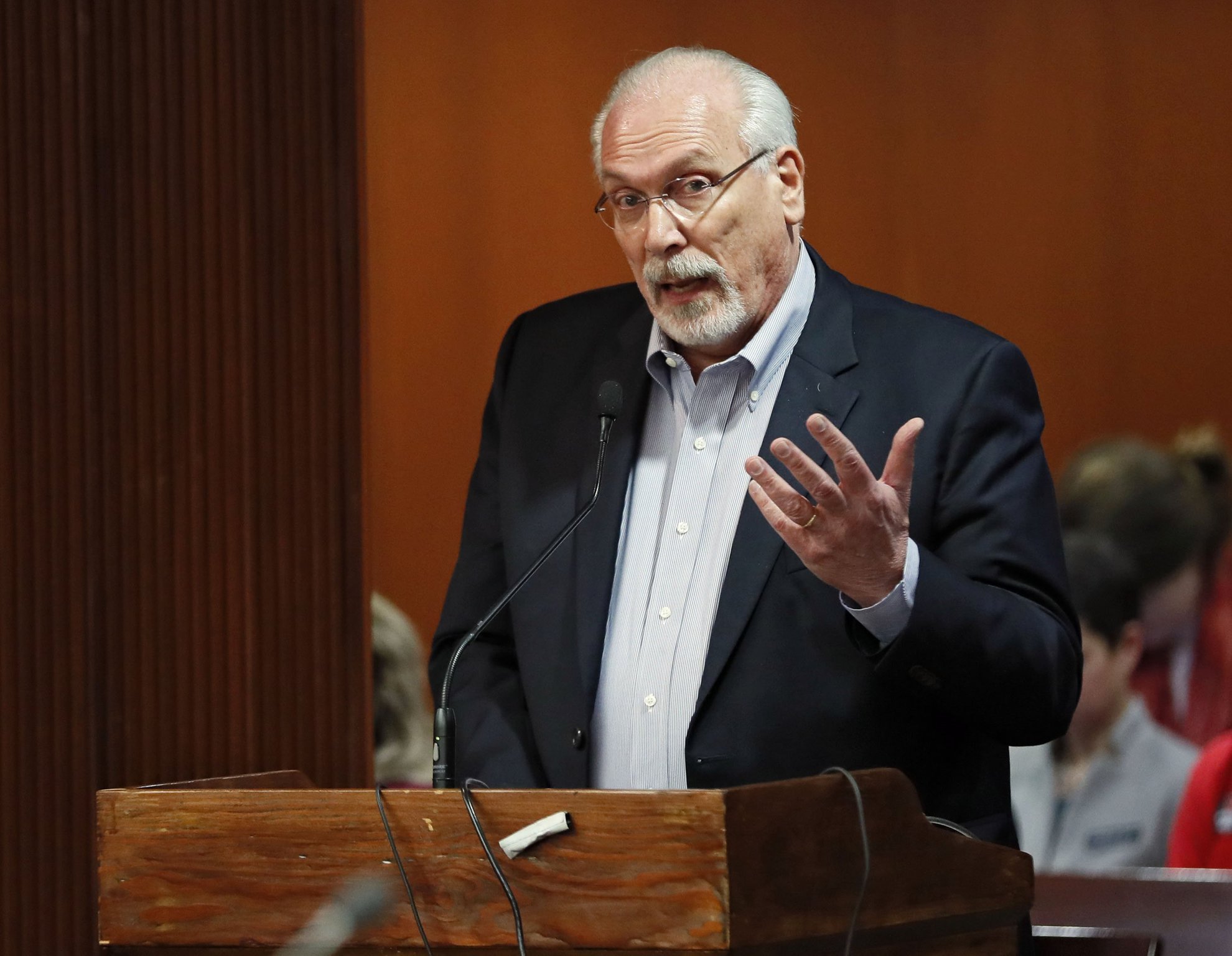 2/20/19 - Atlanta - Richard DeMillo, Professor of Computing and Professor of Management at Georgia Tech, spoke about voting machine hacking during public comment. The Governmental Affairs Elections Subcommittee, chaired by Rep. Alan Powell, held it's second day of hearings on House Bill 316, which would change the state's voting system. Bob Andres / bandres@ajc.com