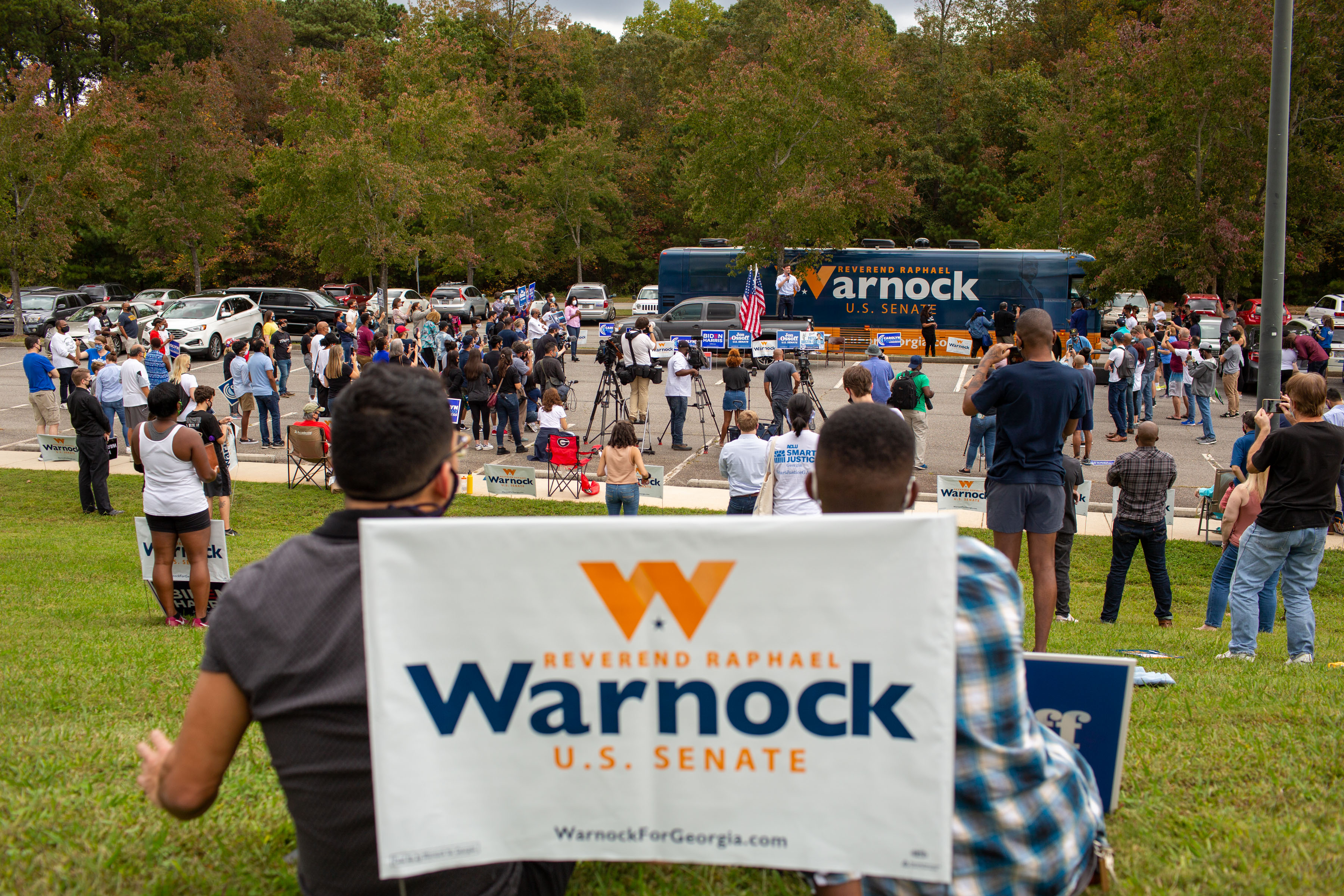 Democrat Raphael Warnock is the leading candidate in the special election for U.S. Sen. Kelly Loeffler's seat. An Atlanta Journal-Constitution poll shows Warnock with 34% of the vote. (Rebecca Wright for the Atlanta Journal-Constitution)