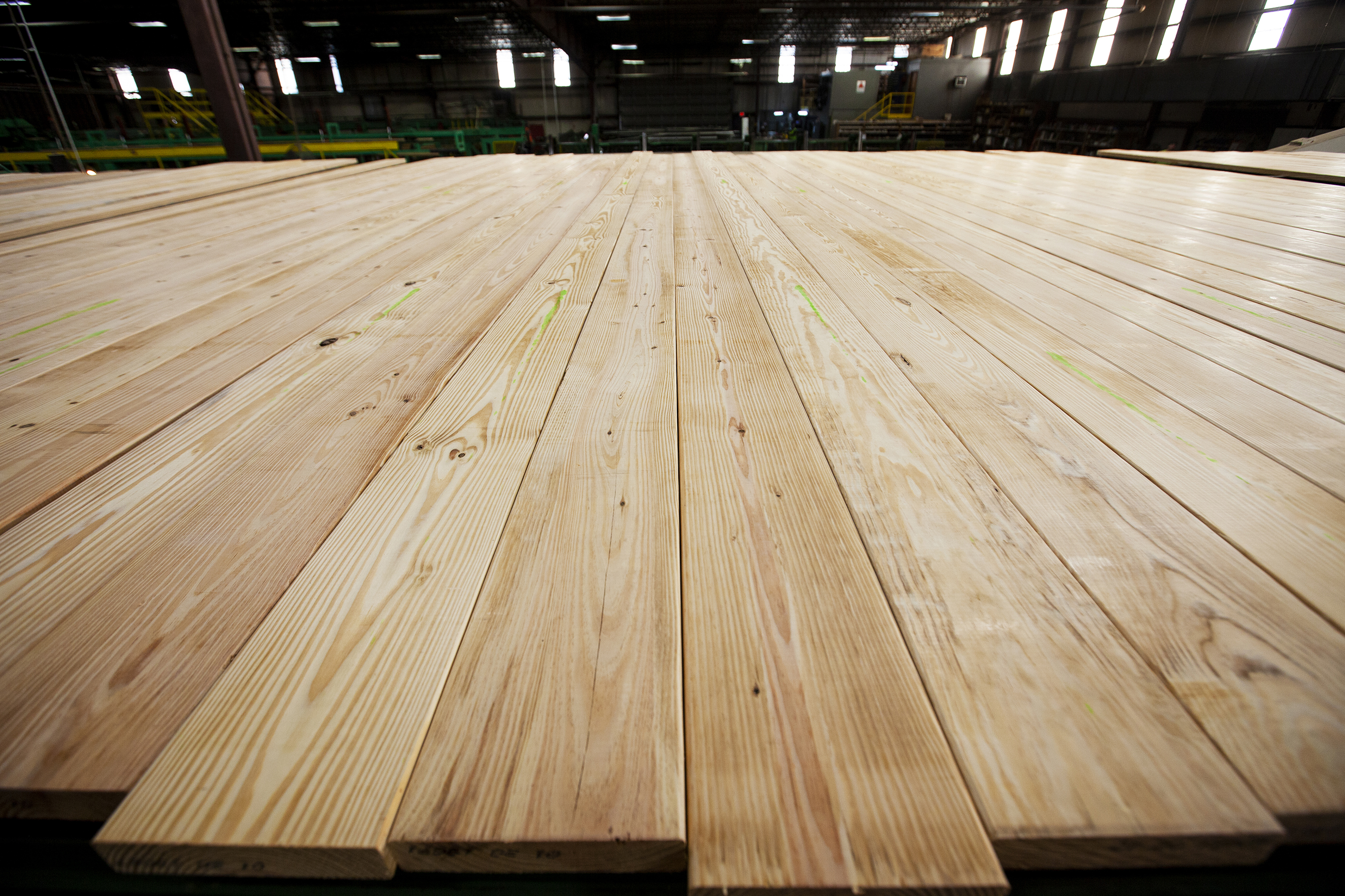 Georgia yellow pine boards roll off a production line at Canfor's Washington, Georgia, plant. Courtesy of Canfor