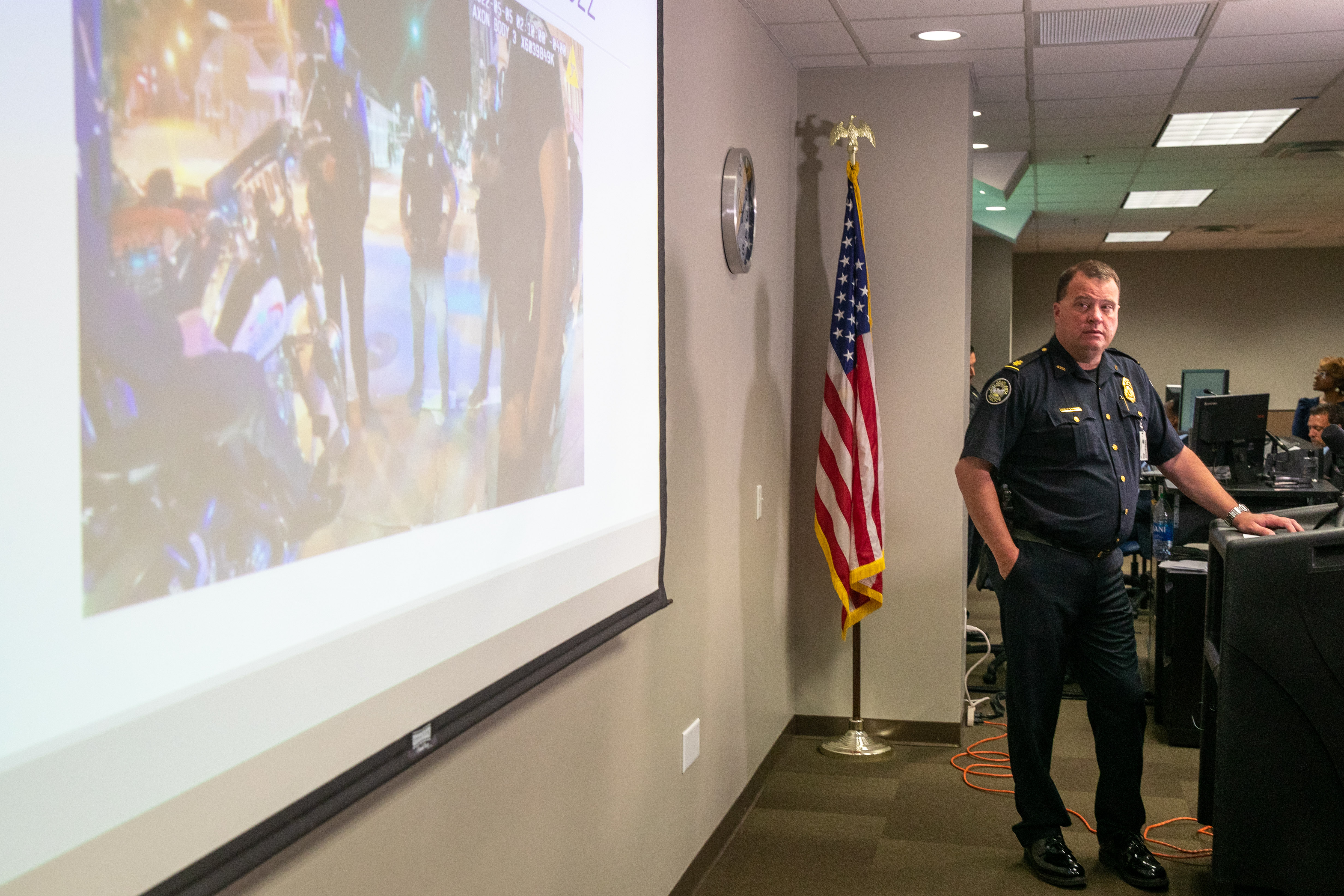 Maj. Michael O'Connor said surveillance footage helped police piece together a midday shootout last month outside a northwest Atlanta grocery store.
(Steve Schaefer / steve.schaefer@ajc.com)