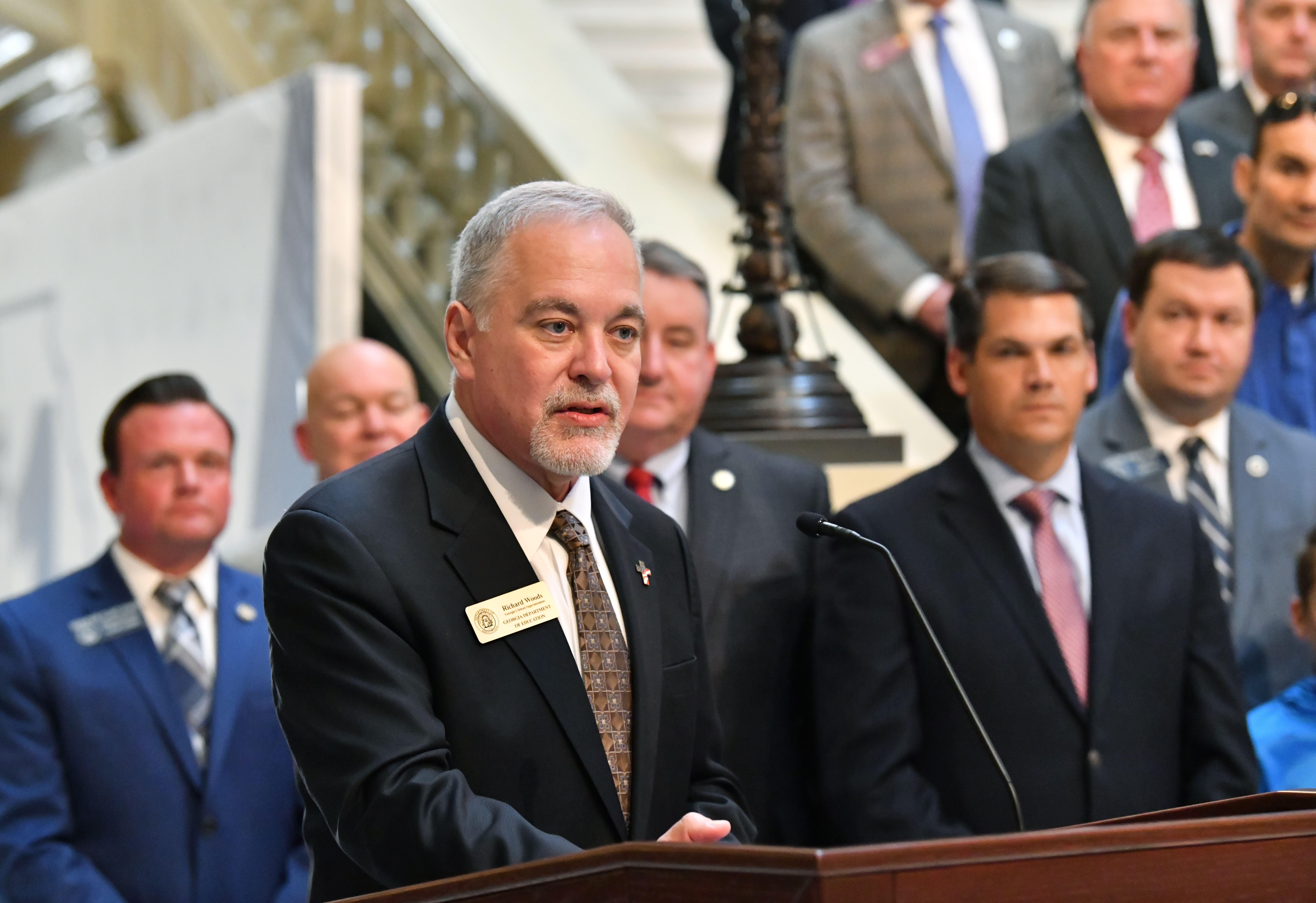 Georgia’s School Superintendent Richard Woods speaks during a news conference at the Georgia State Capitol on March 29, 2022. This week, he issued a letter saying the DeKalb County School District had mishandled the repairs and upgrades to Druid Hills High School. (Hyosub Shin / Hyosub.Shin@ajc.com)
