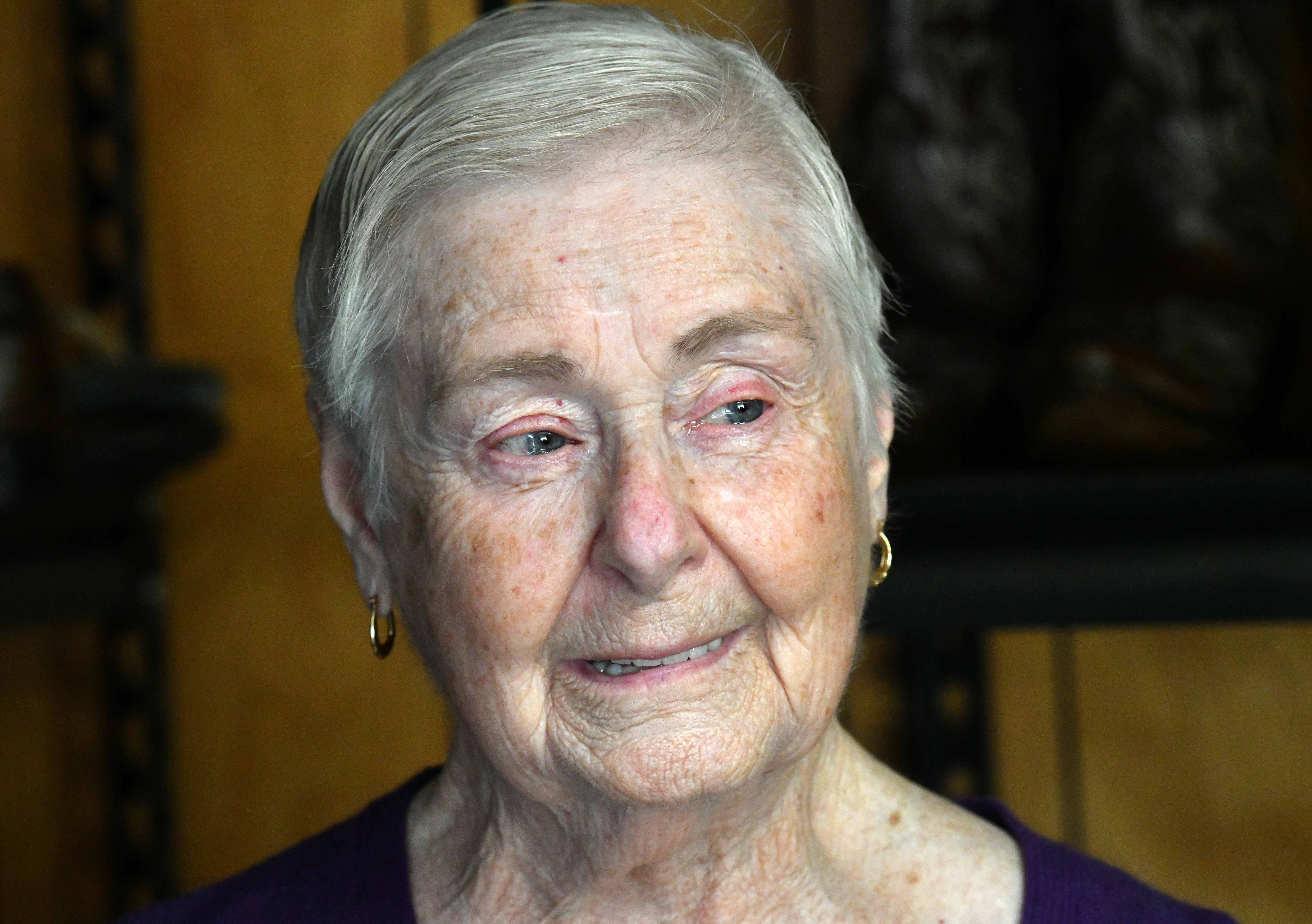Ruth Moss, widow of Billy Moss, becomes emotional talking about her late husband at Canton Shoe Repair. The couple was "sweet on each other" since elementary school, she said. (Hyosub Shin / Hyosub.Shin@ajc.com)