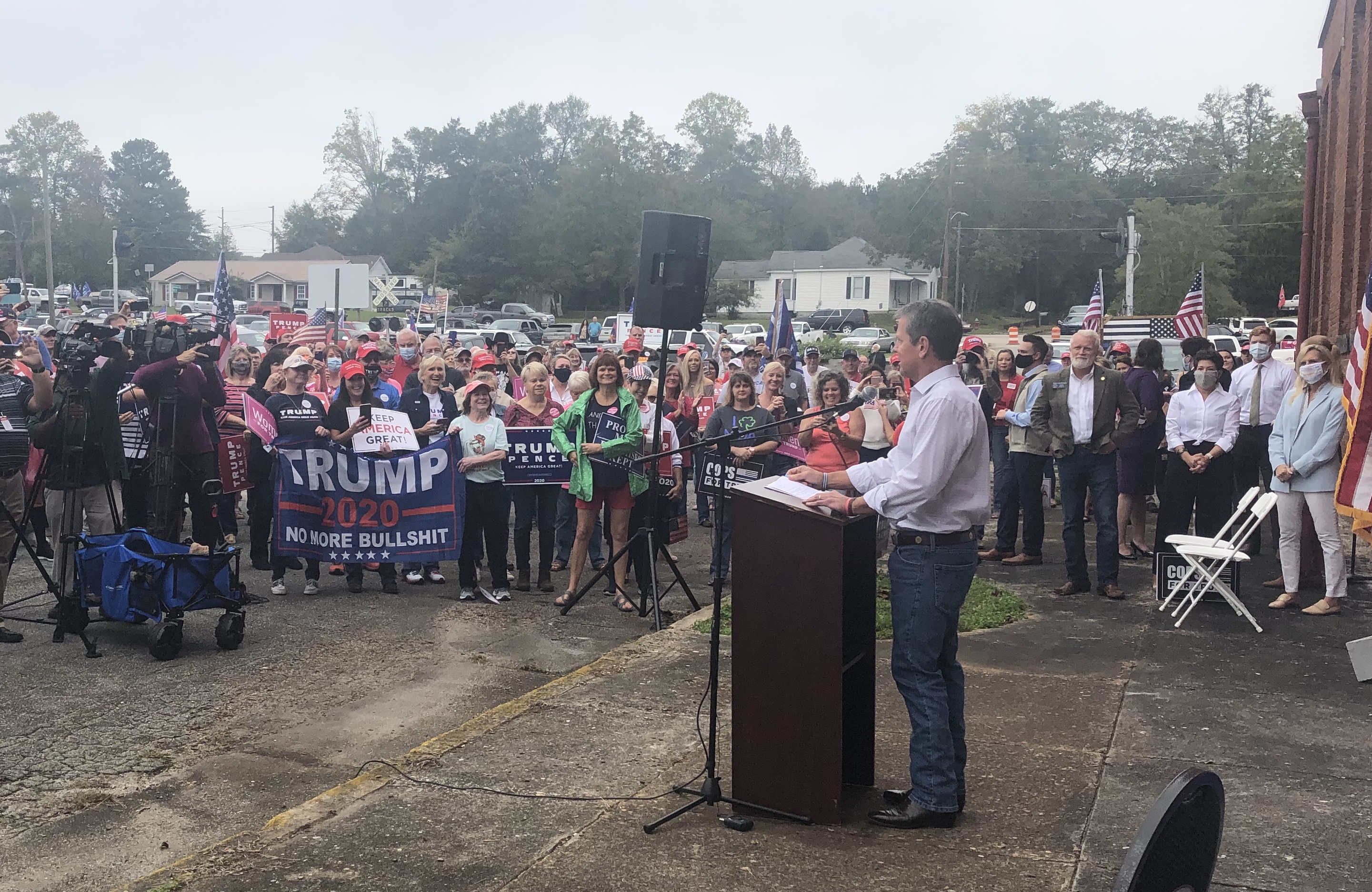 During a GOP rally in Manchester meant to counter Democratic presidential candidate Joe Biden's visit the same day in nearby Warm Springs, Gov. Brian Kemp said, “Georgia is a battleground state, but we’re going to do whatever it takes to win this war.”