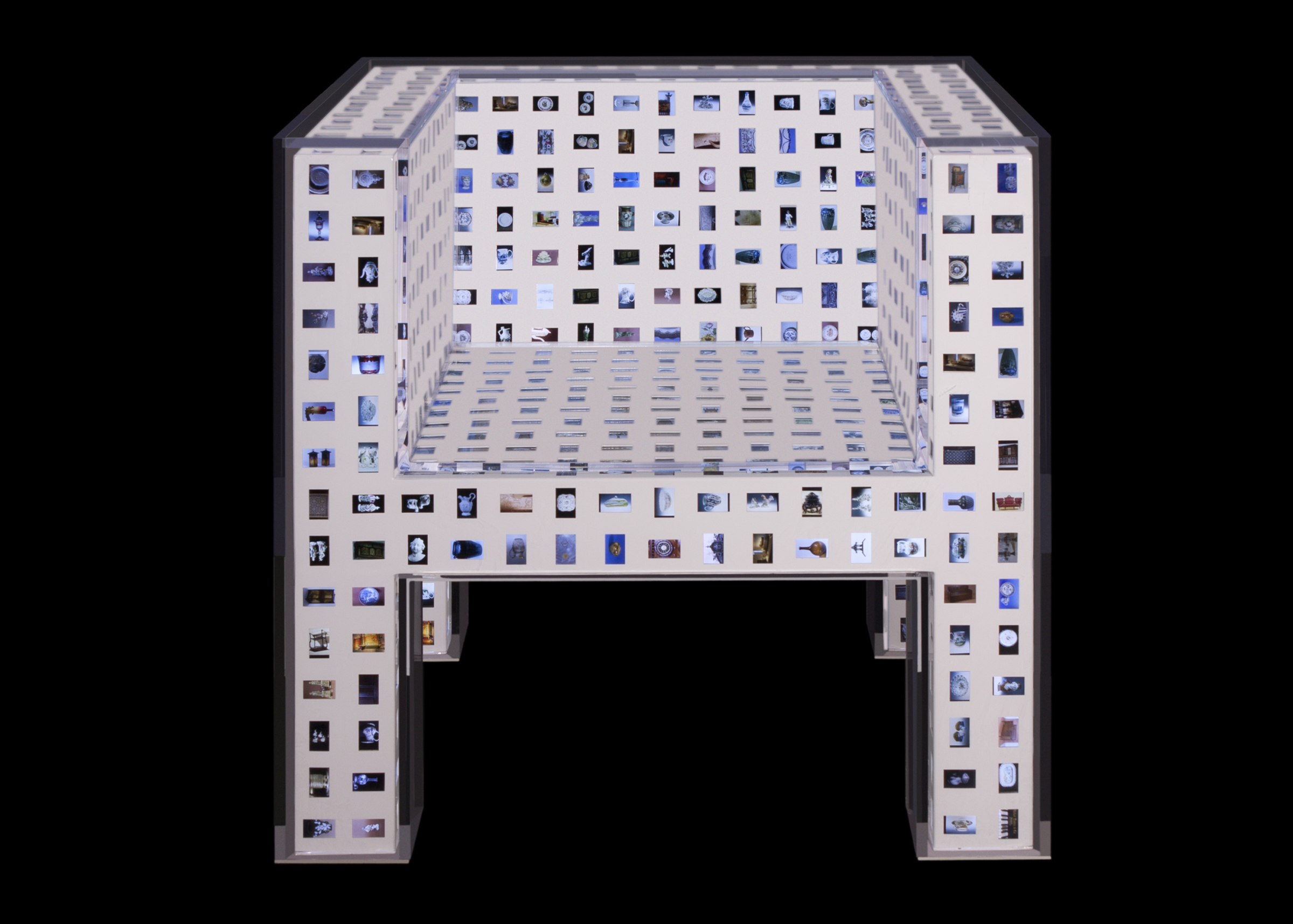 Benjamin Rollins Caldwell (American, born 1983), designer and maker, Lightbox Armchair, 2014-2015, acrylic with laser-cut white powder-coated steel frame, image slides and LED lights, High Museum of Art, Atlanta, purchased with foundation funds for the Acquisition of Decorative Arts, 2014.393.  © Benjamin Rollins Caldwell.