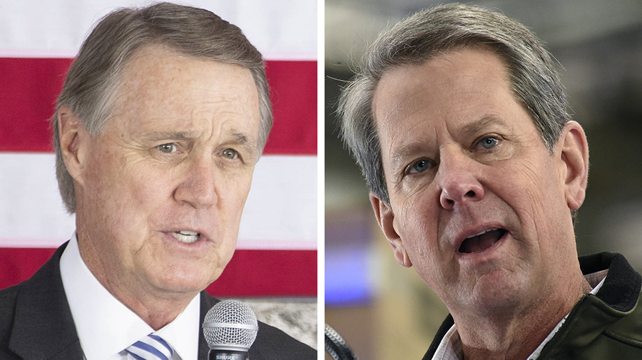 Former U.S. Sen. David Perdue, left, has been trailing Gov. Brian Kemp in both fundraising and recent polls. Former President Donald Trump will come to Georgia on March 26 to rally supporters behind Perdue's effort to unseat Kemp in the GOP primary.