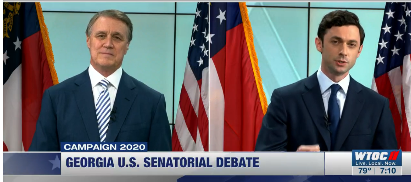 U.S. Sen. David Perdue and Democrat Jon Ossoff square off in an Oct. 28, 2020 debate in Savannah.