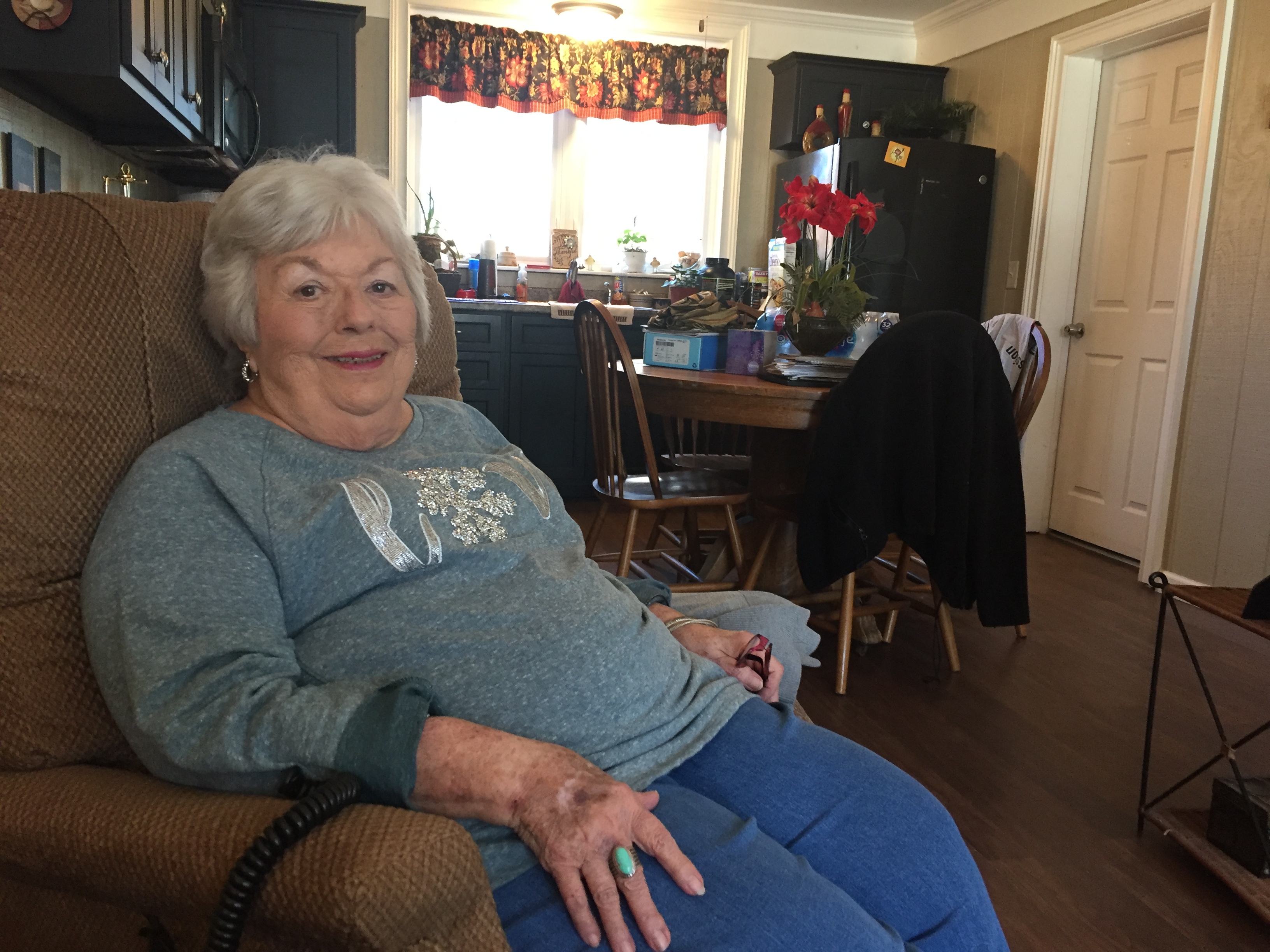 March 12, 2019 -- Mary Jo Fennell, 81, of Tennille, GA, speaks about Washington County Regional Medical Center a month and a half after it saved her life. Fennell has used the Sandersville hospital all her life and she says keeping it running in spite of financial subsidies is so worth it. PHOTO by ARIEL HART / ahart@ajc.com