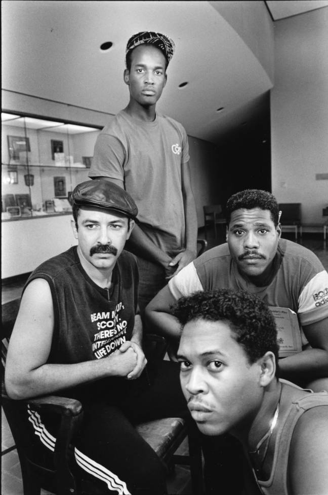 Billy Williams (clockwise from left), Kenny Leon, Bill Nunn and Mark Ford in a 1987 production of "A Soldier's Play."