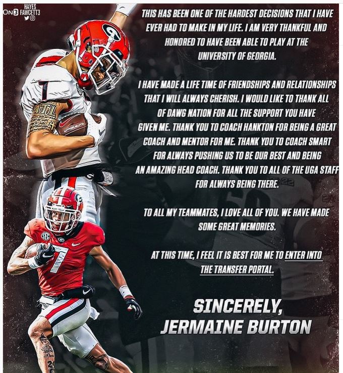 Bulldogs J.T. Daniels Jermaine Burton in transfer portal