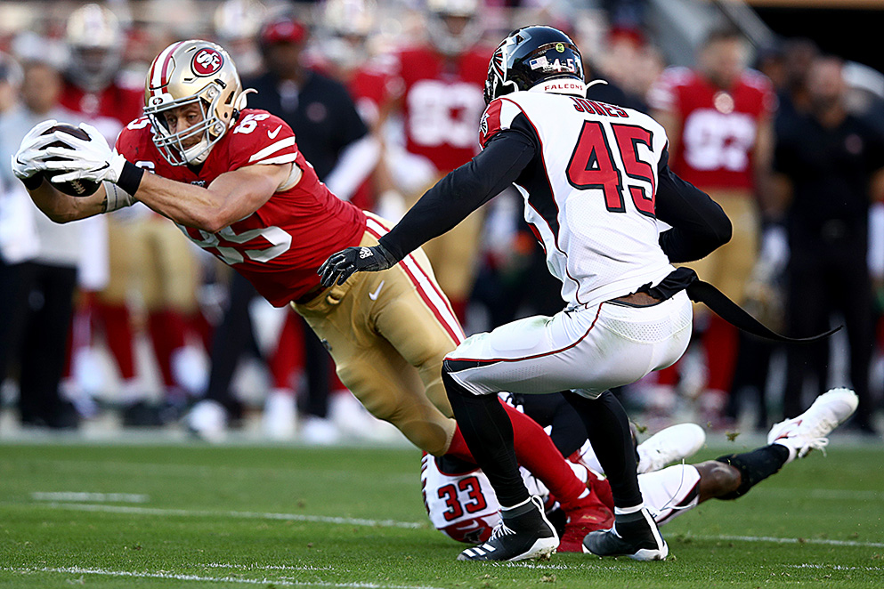 Julio Jones barely gets over goal line and Falcons get huge upset over 49ers