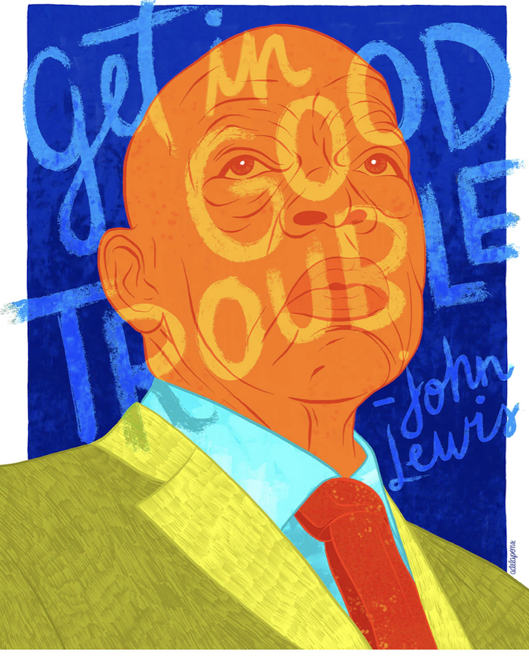 Decorate a dorm room with limited-edition graphic prints, including :Good Trouble" by Adela Pon. (Courtesy of The Print Shop)