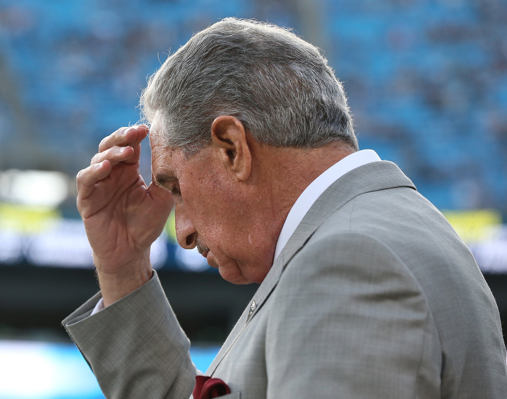 Atlanta Falcons owner Arthur Blank reacts during the fourth