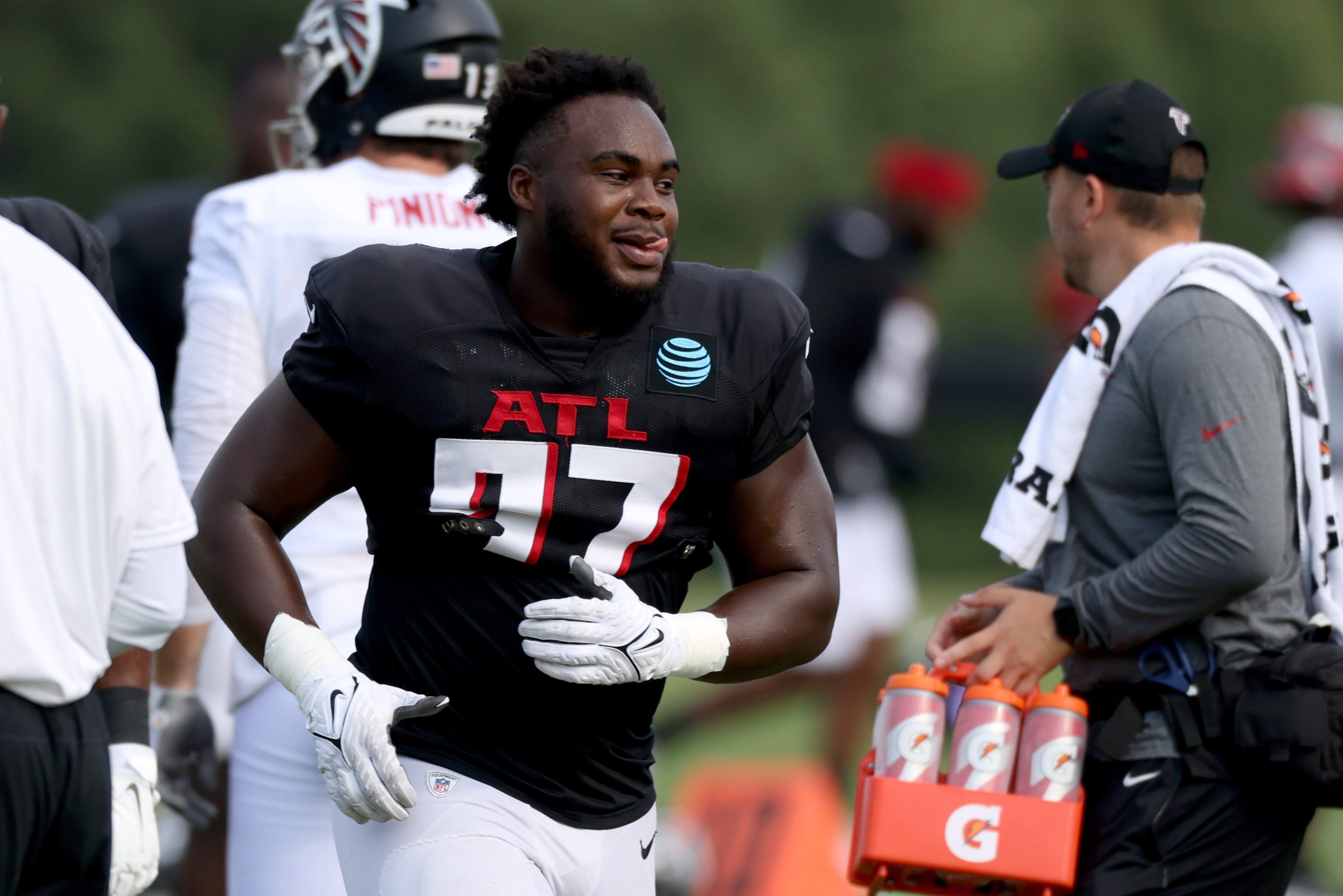 Atlanta Falcons defensive tackle Grady Jarrett (97) celebrates his